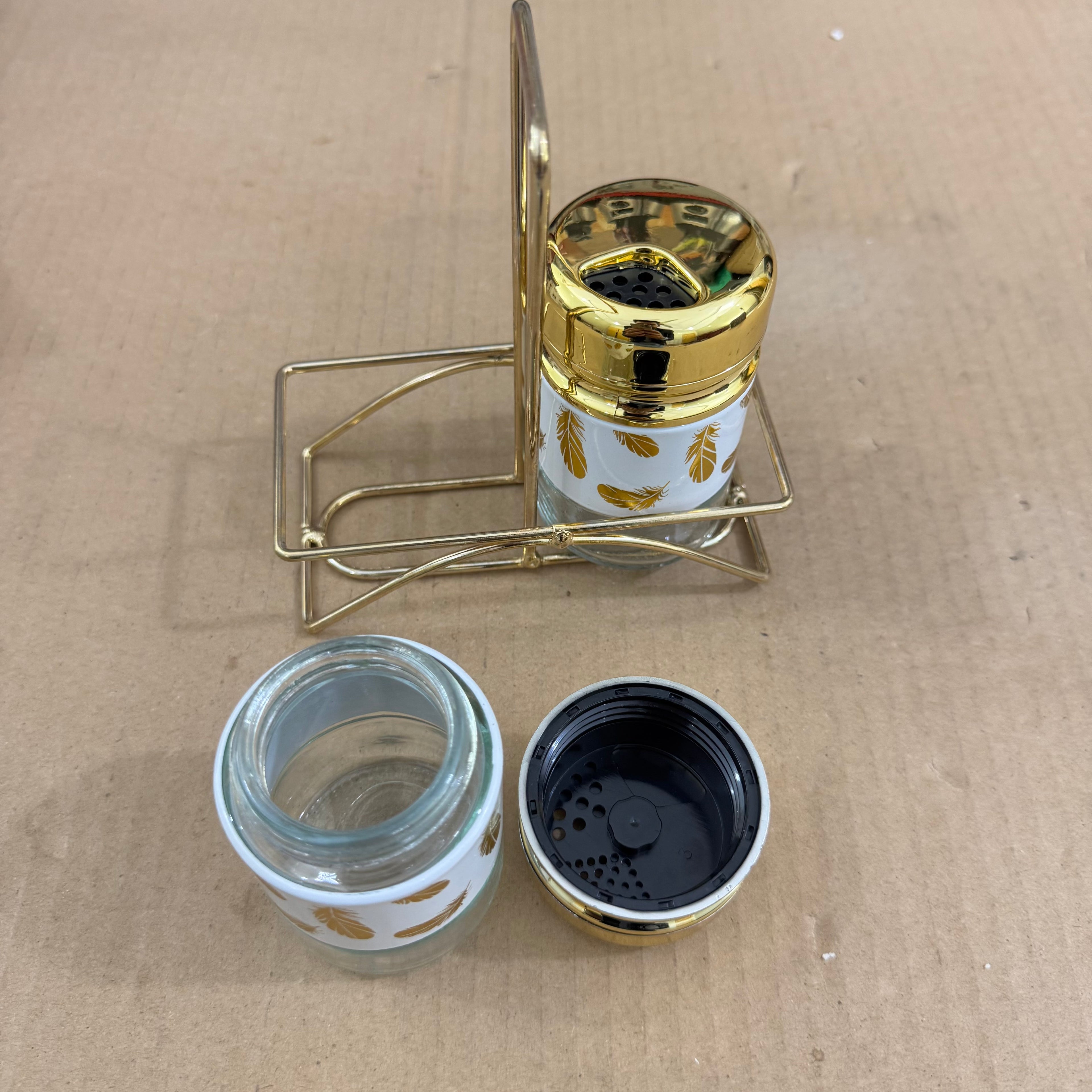 3-Piece Golden Glass Spice Jar Set JY3002