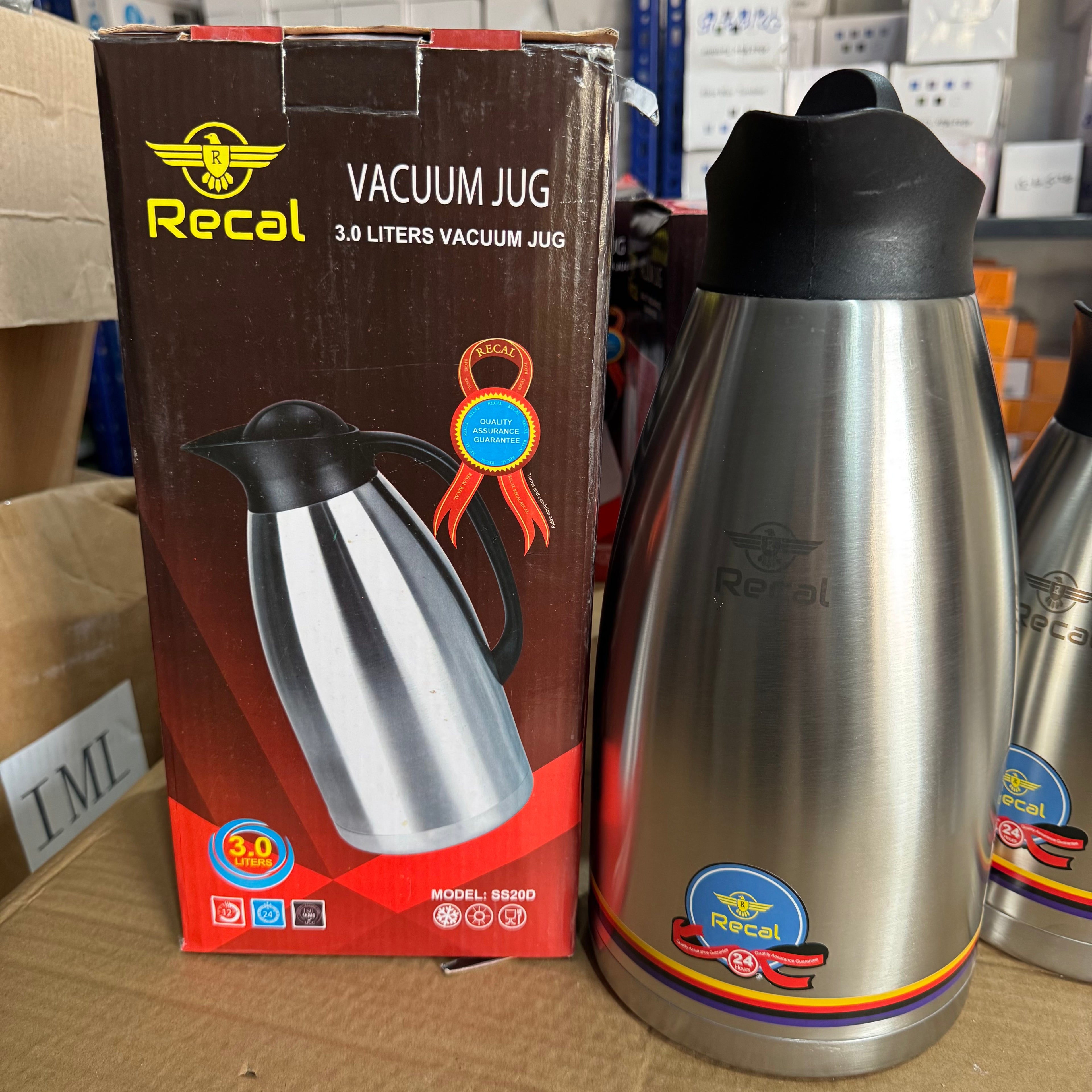 Lot Imported Recal Stainless Steel Vacuum Jug - 2.0L & 3.0L Insulated Thermal Flask