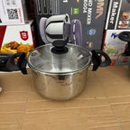 Uniqui 18/10 Stainless Steel Pressure Cooker Set - 8-Piece Multi-Size (5L + 7L) Induction Compatible Cookware with Steamer Basket and Glass Lid