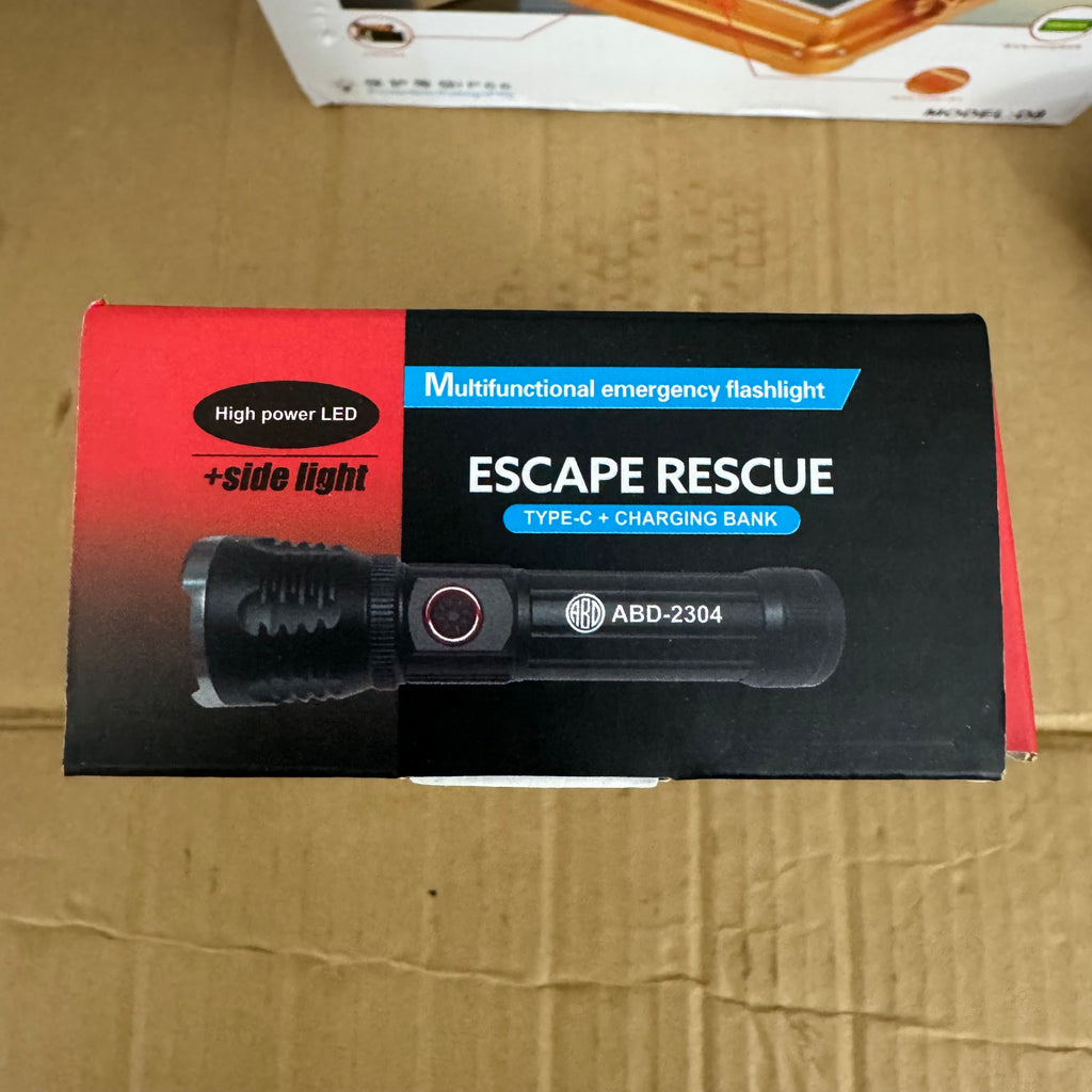 ABD-2304 Multifunctional Emergency Flashlight – USB Rechargeable LED Torch with Side Light & Power Bank LOT IMPORTE