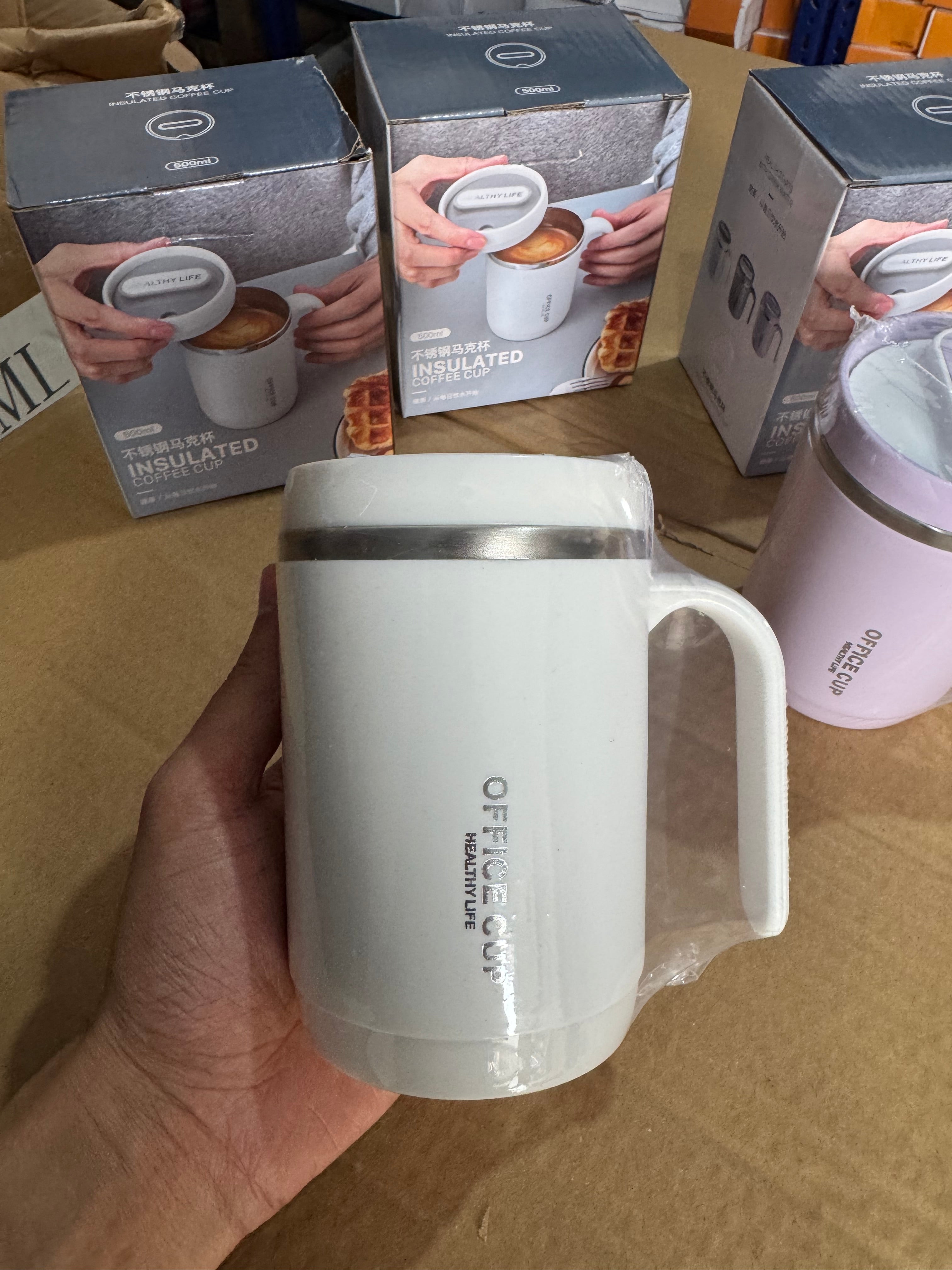 Cream White | 500ml Insulated Stainless Steel Office Cup with Lid