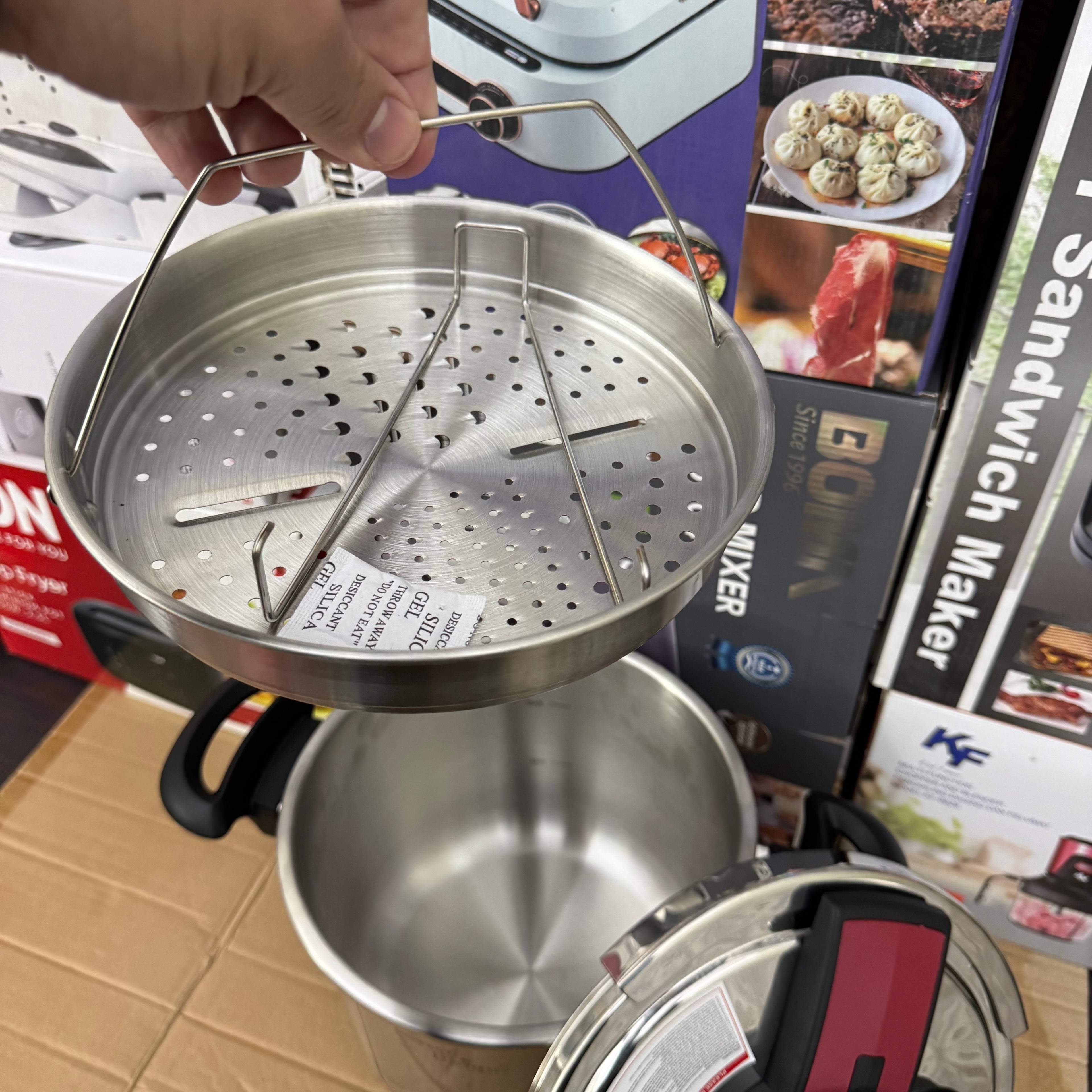 Uniqui 18/10 Stainless Steel Pressure Cooker Set - 8-Piece Multi-Size (5L + 7L) Induction Compatible Cookware with Steamer Basket and Glass Lid