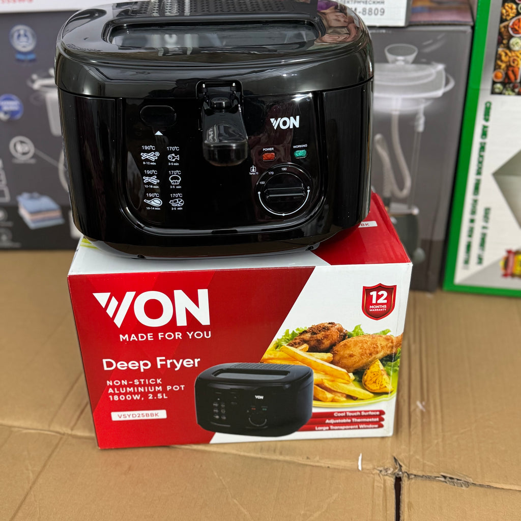 VON 2.5L Electric Deep Fryer | 1800W Non-Stick Compact Fryer with Viewing Window