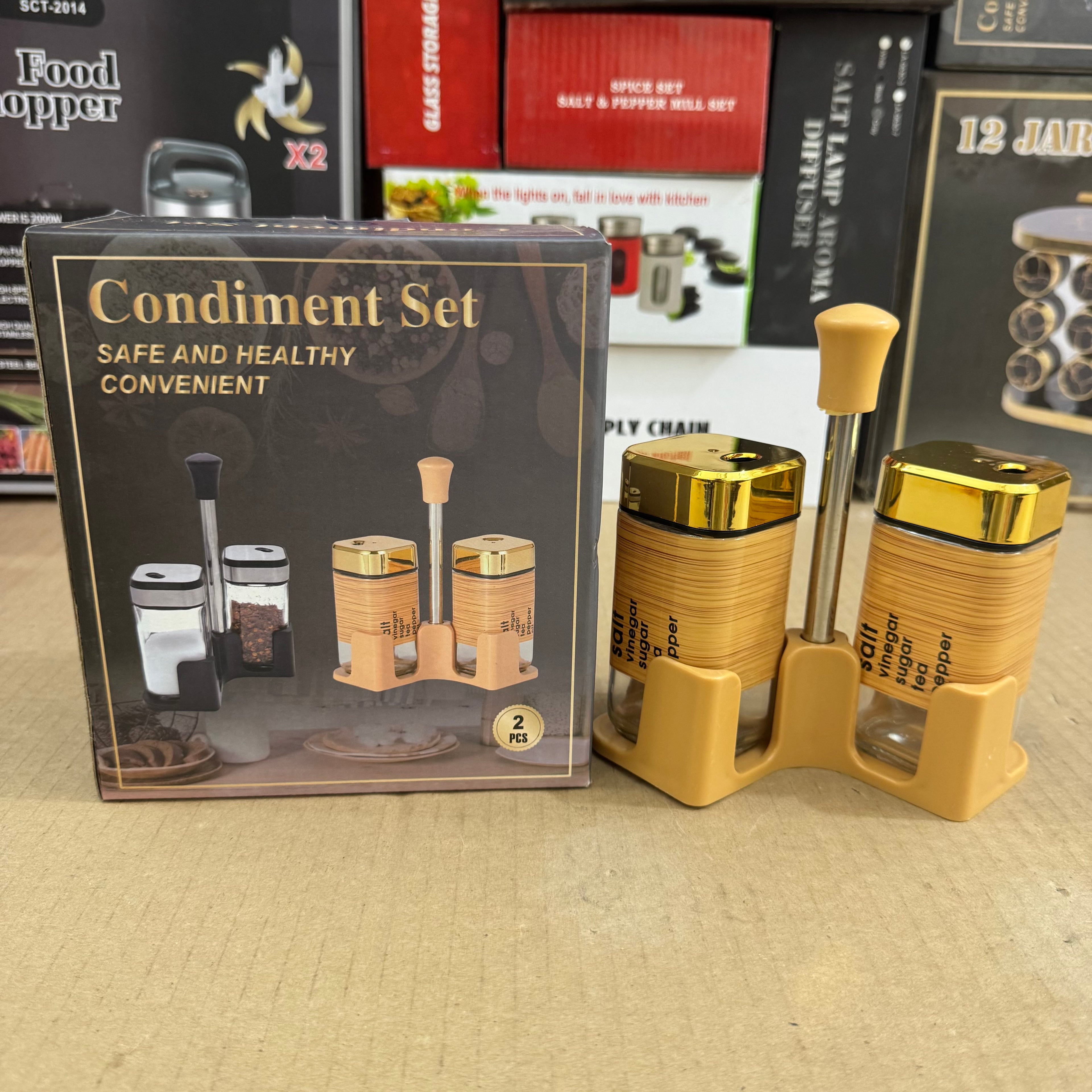 2-Piece Condiment & Spice Jar Set with Stand