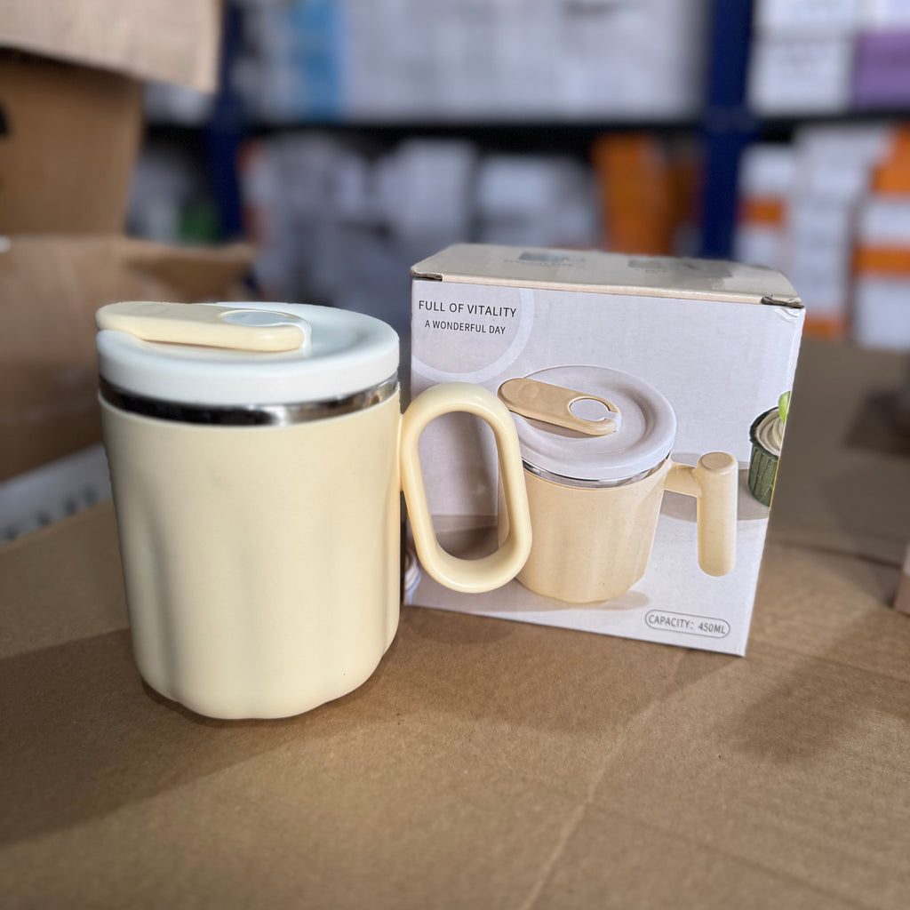 Cream Yellow | 450ml Double-Layer Insulated Mug with Lid