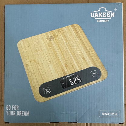 Uakeen Germany Digital Kitchen Scale | Bamboo Wooden Weighing Machine