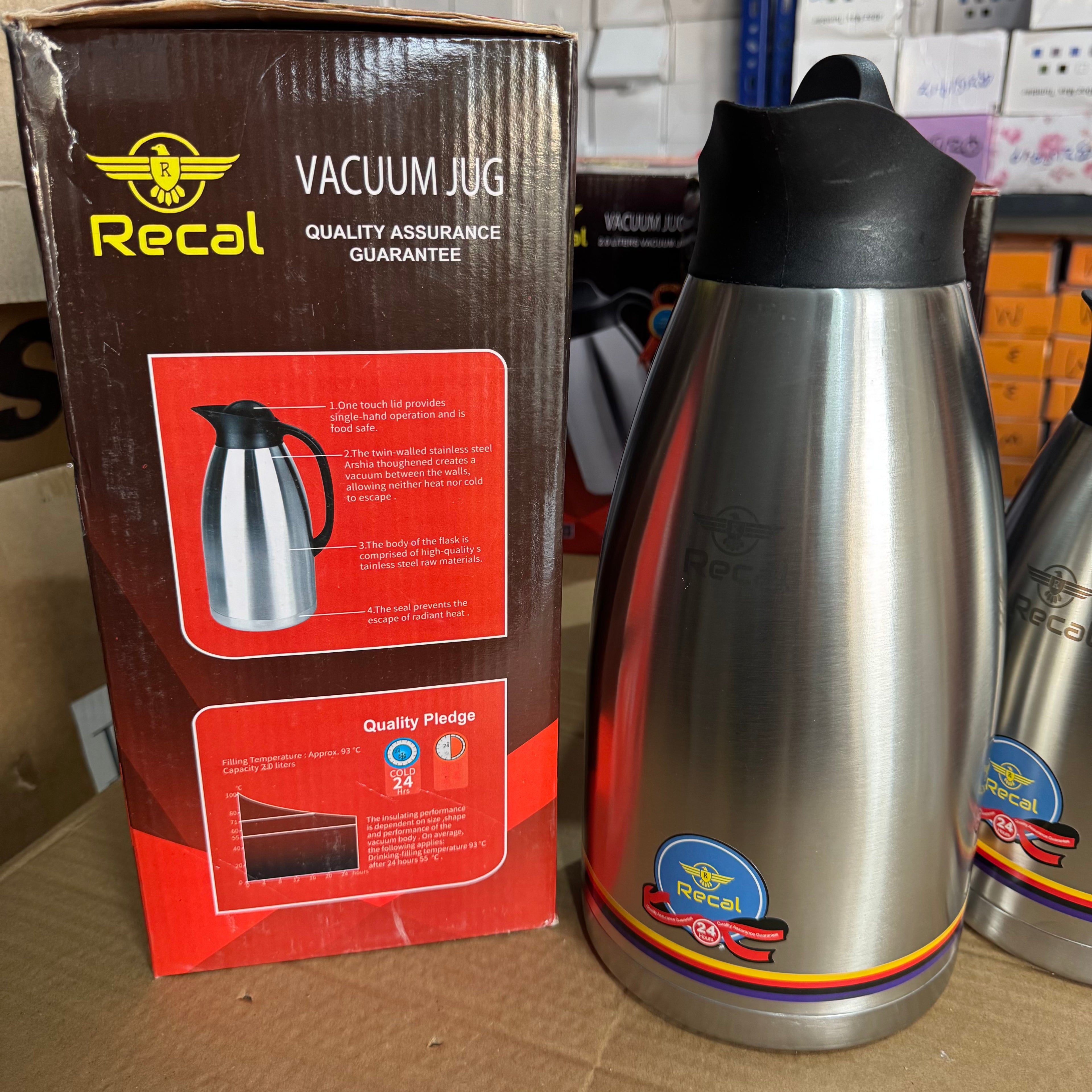 Recal Stainless Steel  Insulated Thermal Flask - 2.0L & 3.0L Lot Imported
