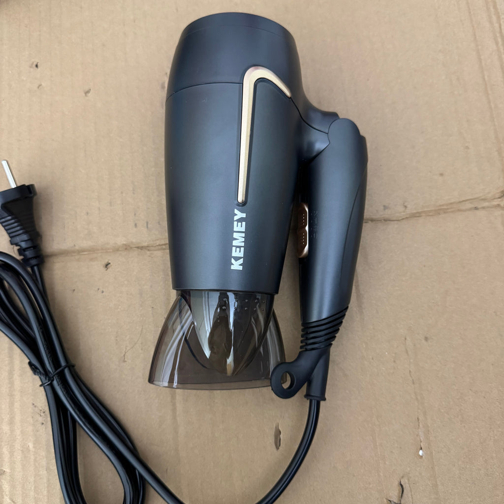KEMEY KM-6834 Mini Folding Hair Dryer – 1000W High-Speed Negative Ion Blow Dryer with Concentrator
