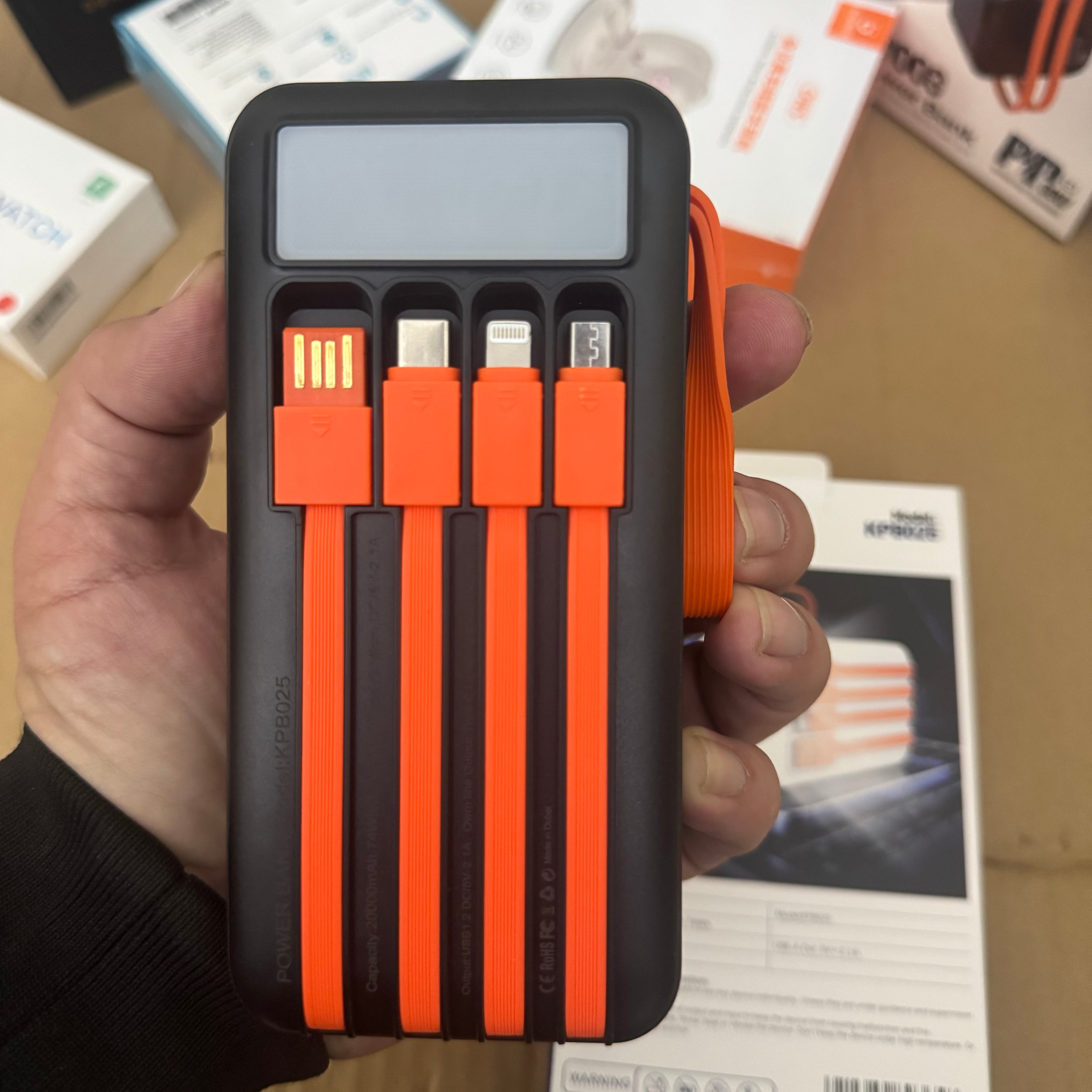 Dubai lot imported Kamal KPB025 20000mAh Solar Power Bank with Built-in Cables