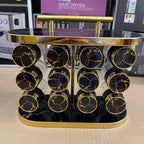 12 Pcs Luxury Marble Gold Rotating Spice Rack Organizer with Handle