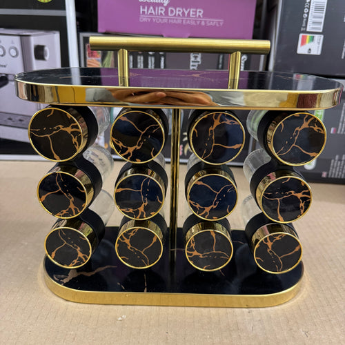 12 Pcs Luxury Marble Gold Rotating Spice Rack Organizer with Handle
