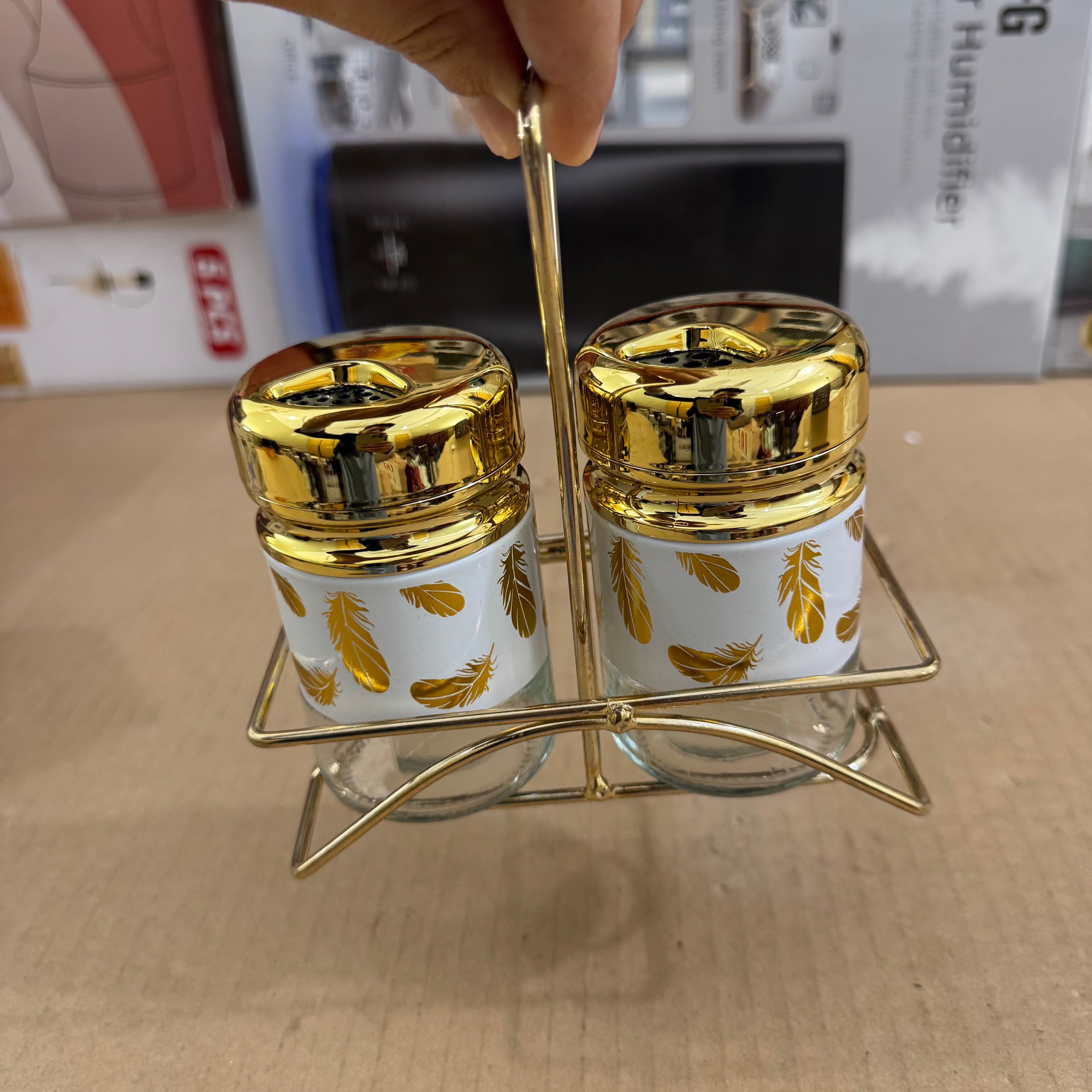3-Piece Golden Glass Spice Jar Set JY3002