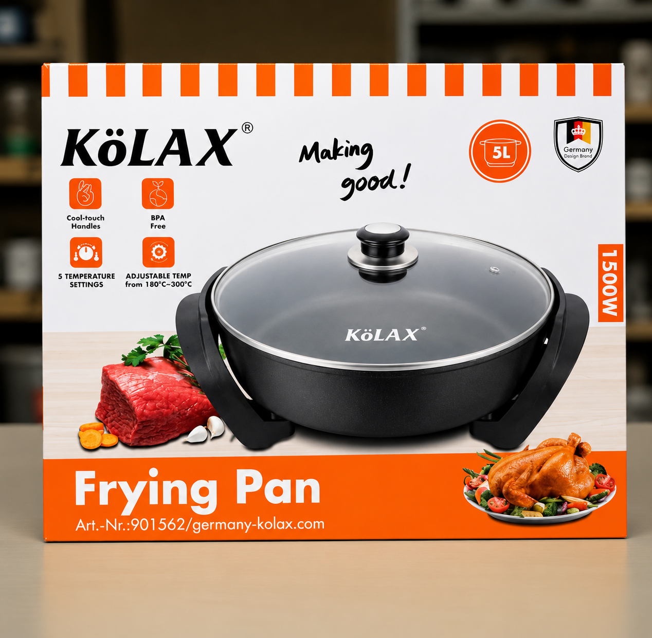 Kölax Electric Frying Pan 5L, 1500W Non-Stick Multi Cooker