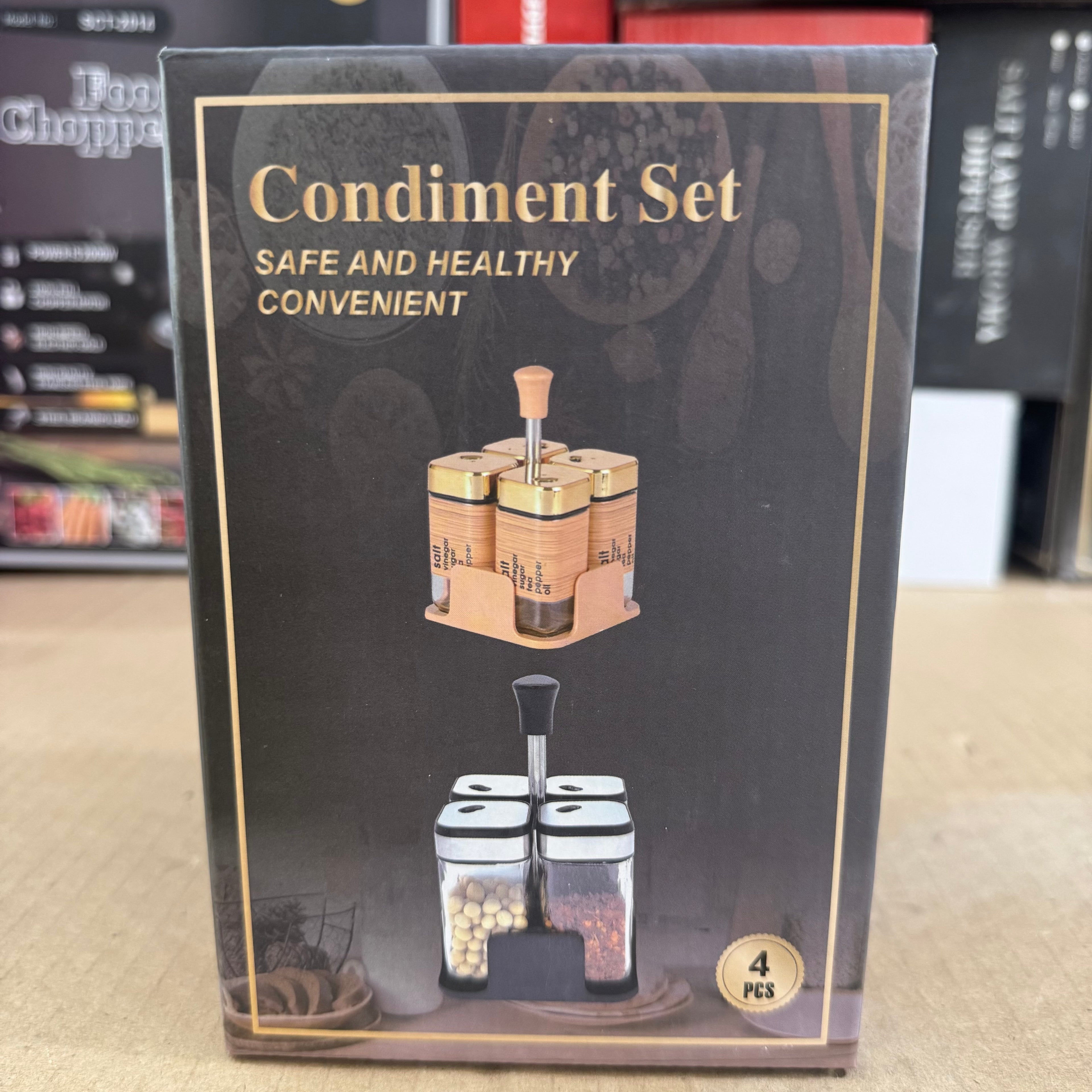 4-Piece Condiment & Spice Jar Set with Stand