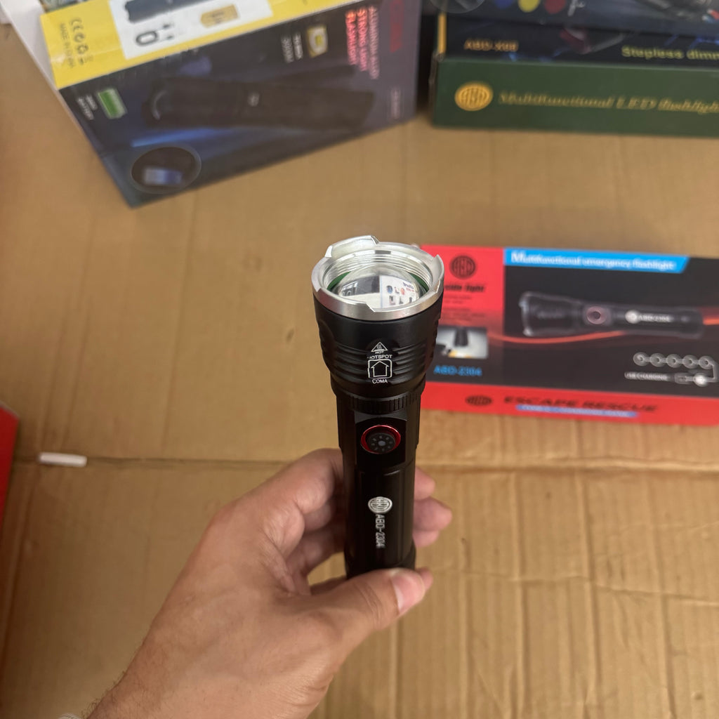 ABD-2304 Multifunctional Emergency Flashlight – USB Rechargeable LED Torch with Side Light & Power Bank LOT IMPORTE