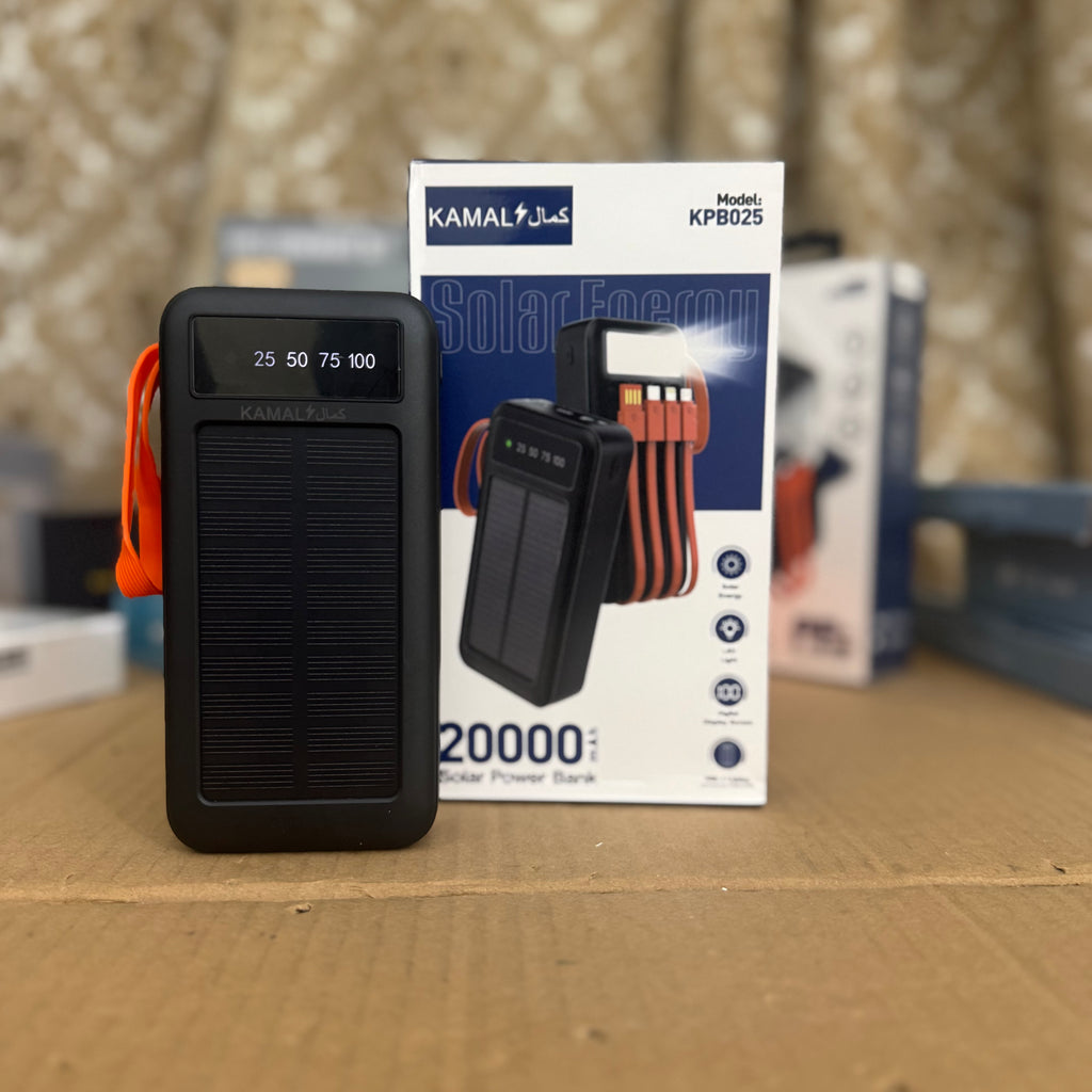 Dubai lot imported Kamal KPB025 20000mAh Solar Power Bank with Built-in Cables