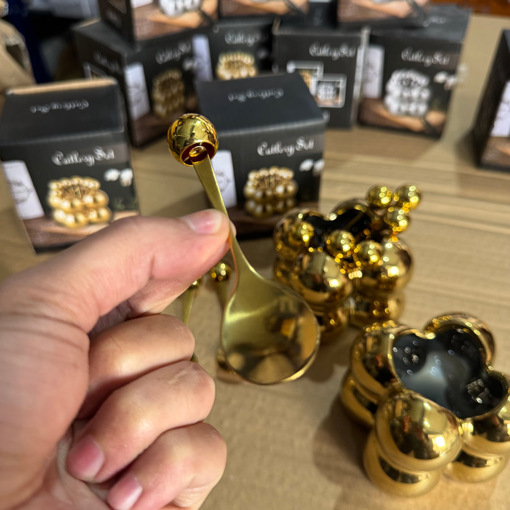 Luxury Gold Ball Cutlery Set - 7-Piece Dessert Fork & Spoon Kit