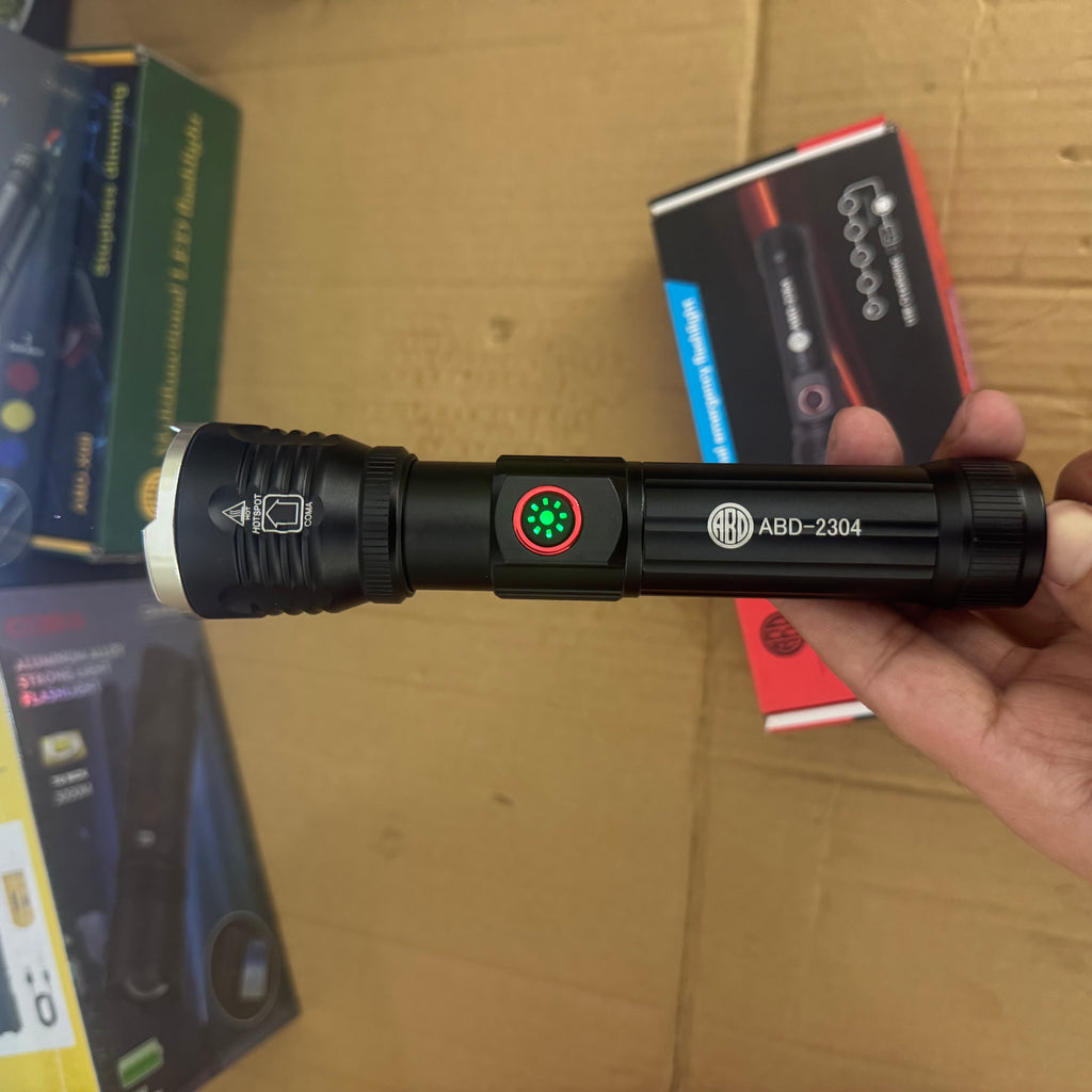ABD-2304 Multifunctional Emergency Flashlight – USB Rechargeable LED Torch with Side Light & Power Bank LOT IMPORTE
