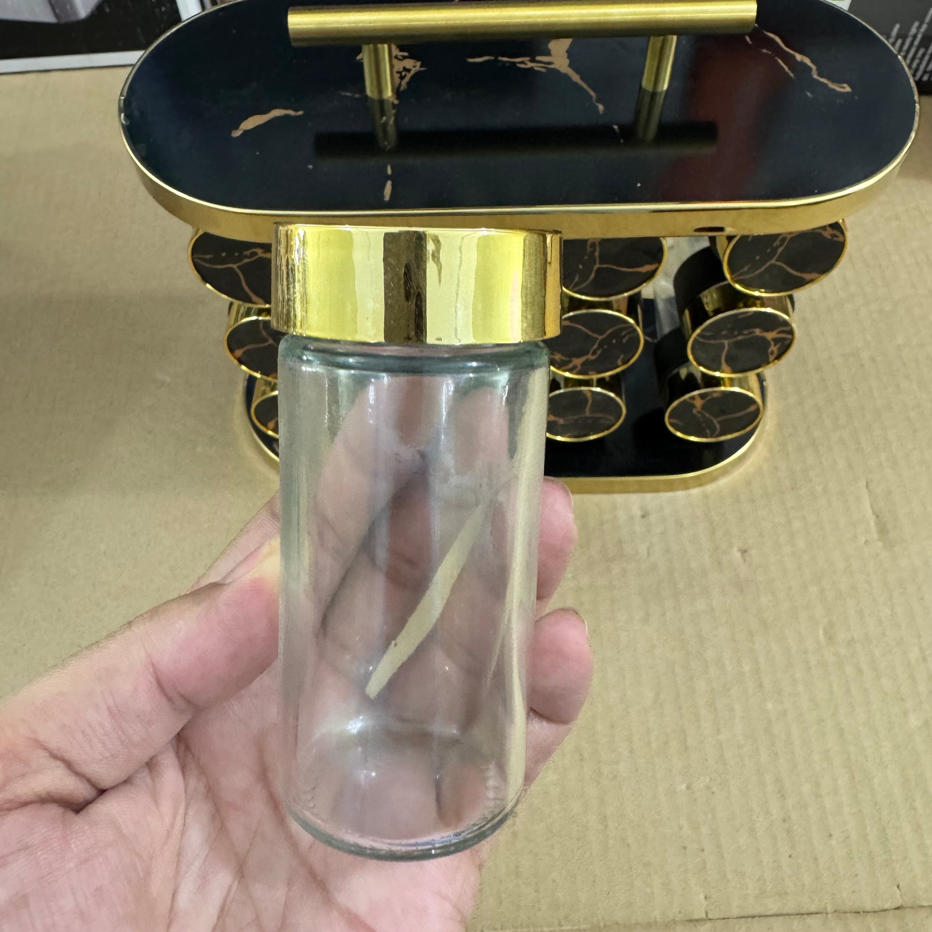 12 Pcs Luxury Marble Gold Rotating Spice Rack Organizer with Handle