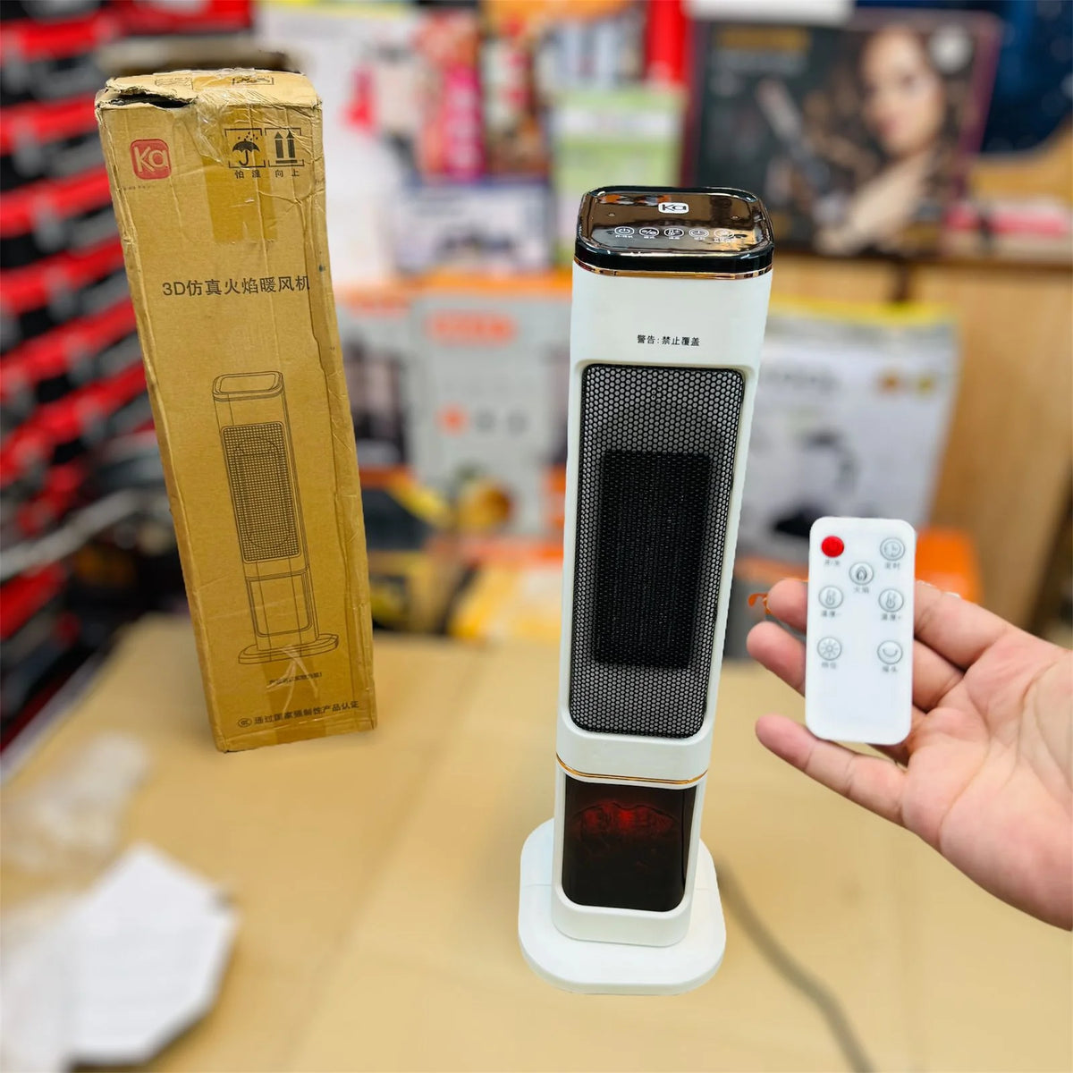 3D Flame Effect Ceramic Room Heater with Remote Control – Electric Space Heater