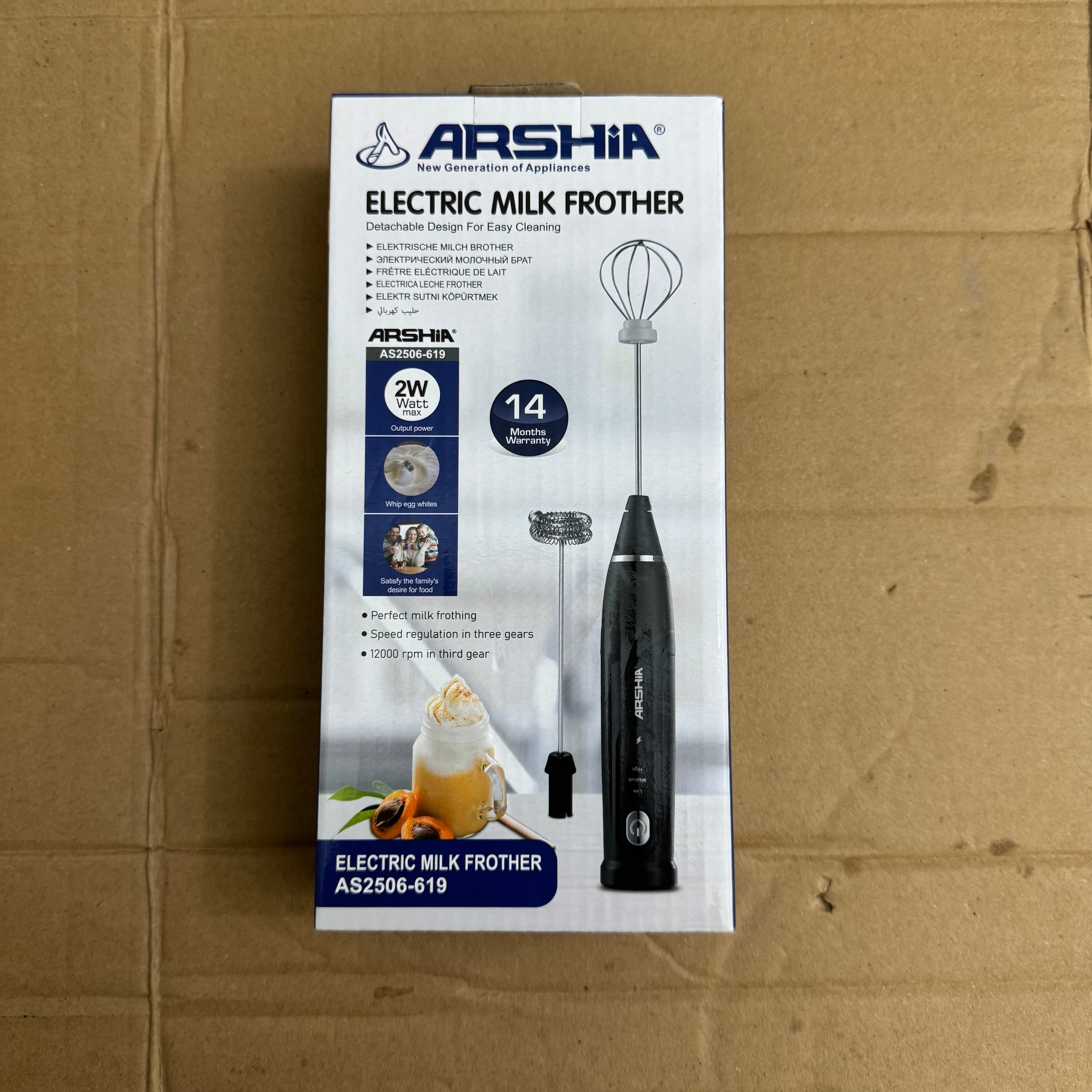 Lot Imported Arshia Electric Milk Frother 2W – Handheld Coffee & Milk Whisk with 3 Speed Settings