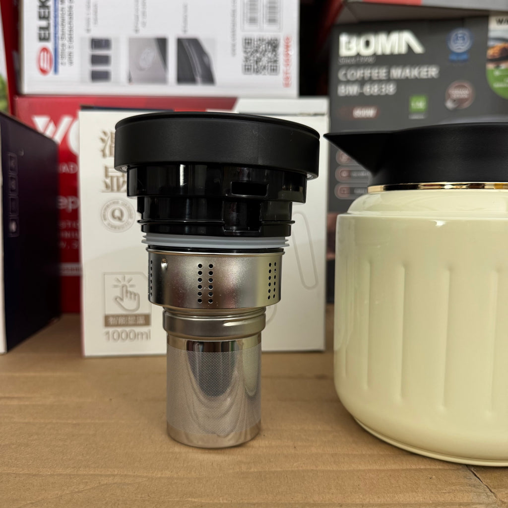 Premium 1.0L Insulated Thermal Tea Pot | Smart Temperature Display & Wood Handle