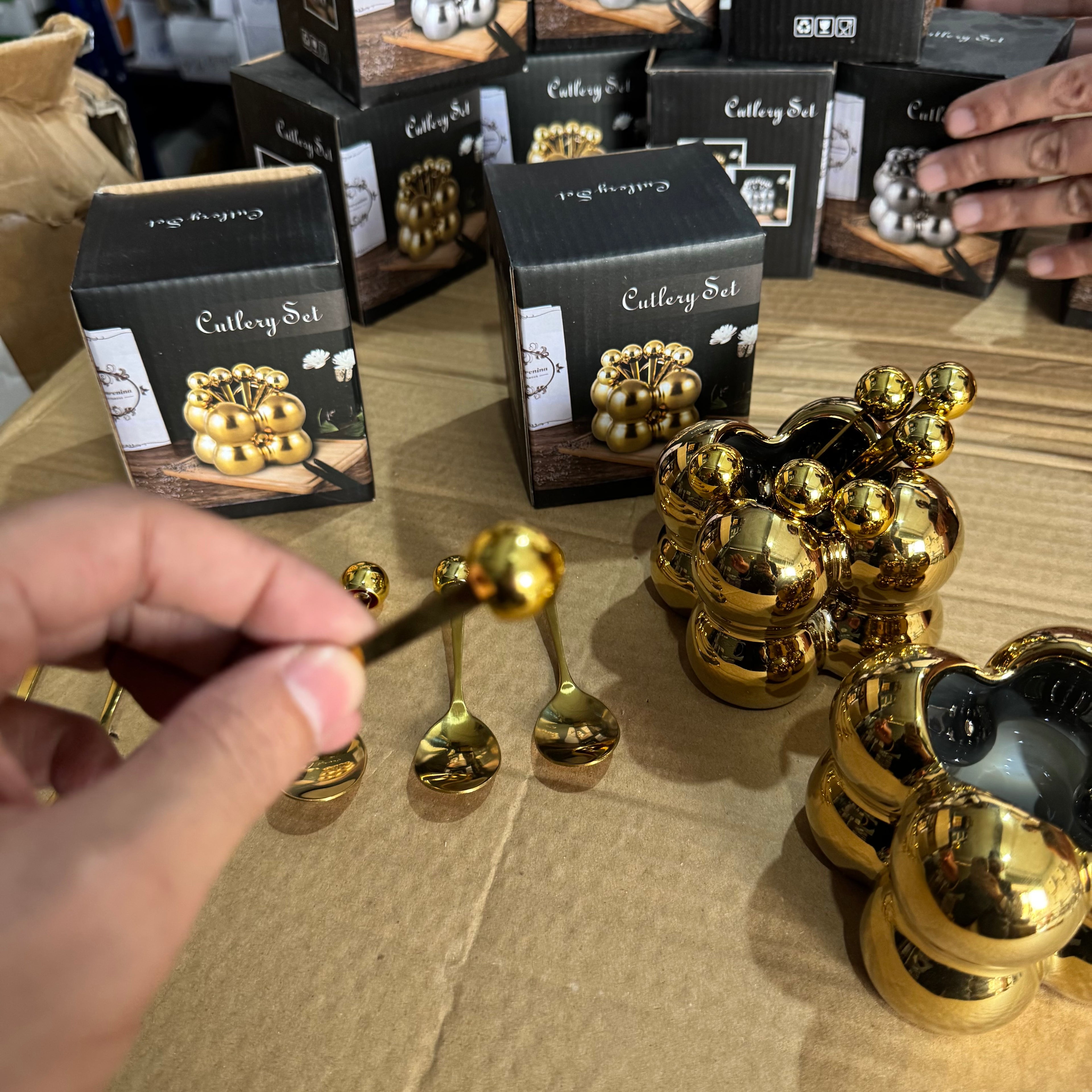 Luxury Gold Ball Cutlery Set - 7-Piece Dessert Fork & Spoon Kit