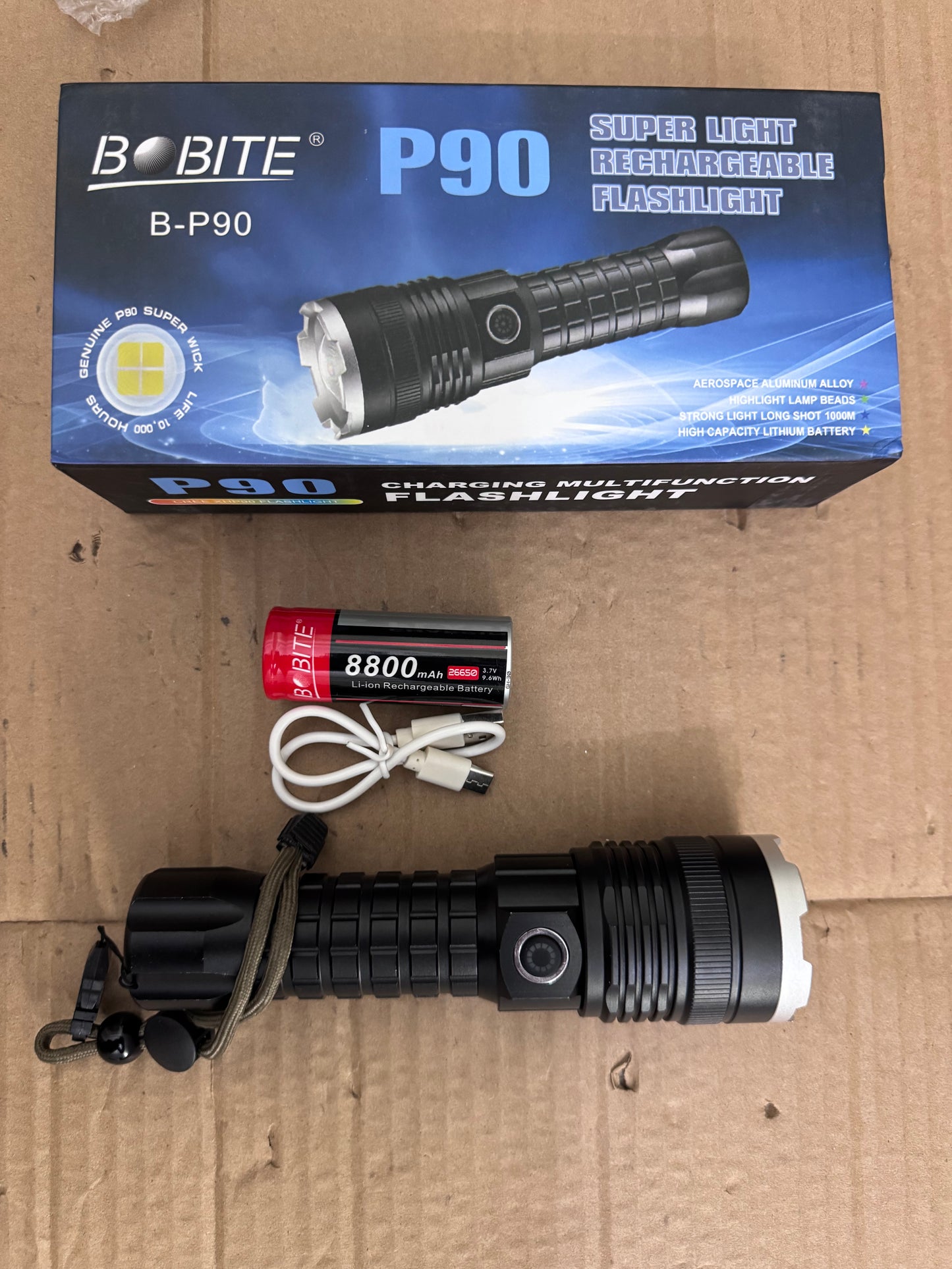 BOBITE P90 Rechargeable Flashlight – Lot Imported High Power Torch for Pakistan