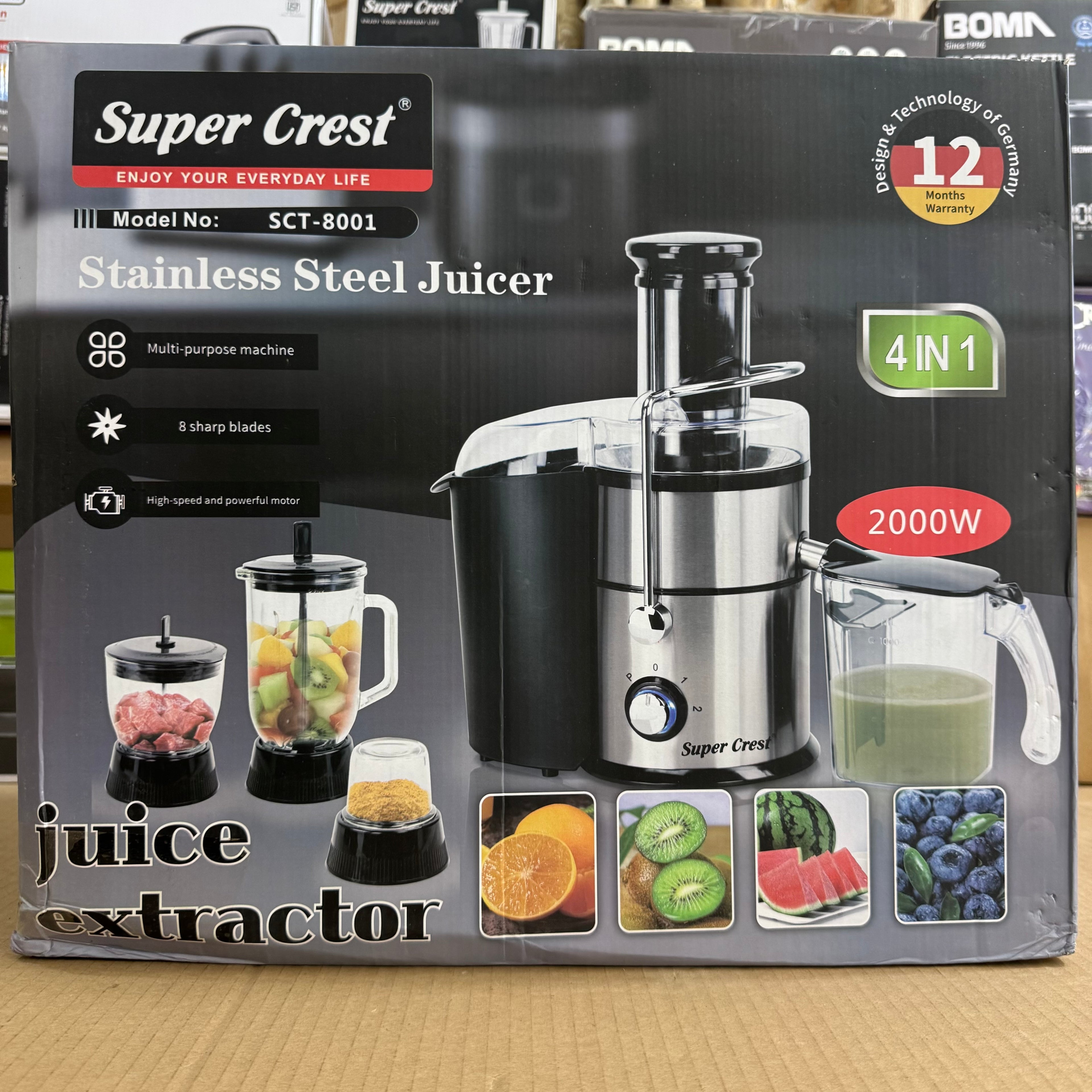 Super Crest 4-in-1 Stainless Steel Juicer & Extractor - Model SCT-8001 Lot Imported