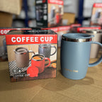 Slate Blue Insulated Stainless Steel Coffee Mug with Lid – 14oz Matte Thermal Cup in Crimson, Onyx, Slate, & Taupe