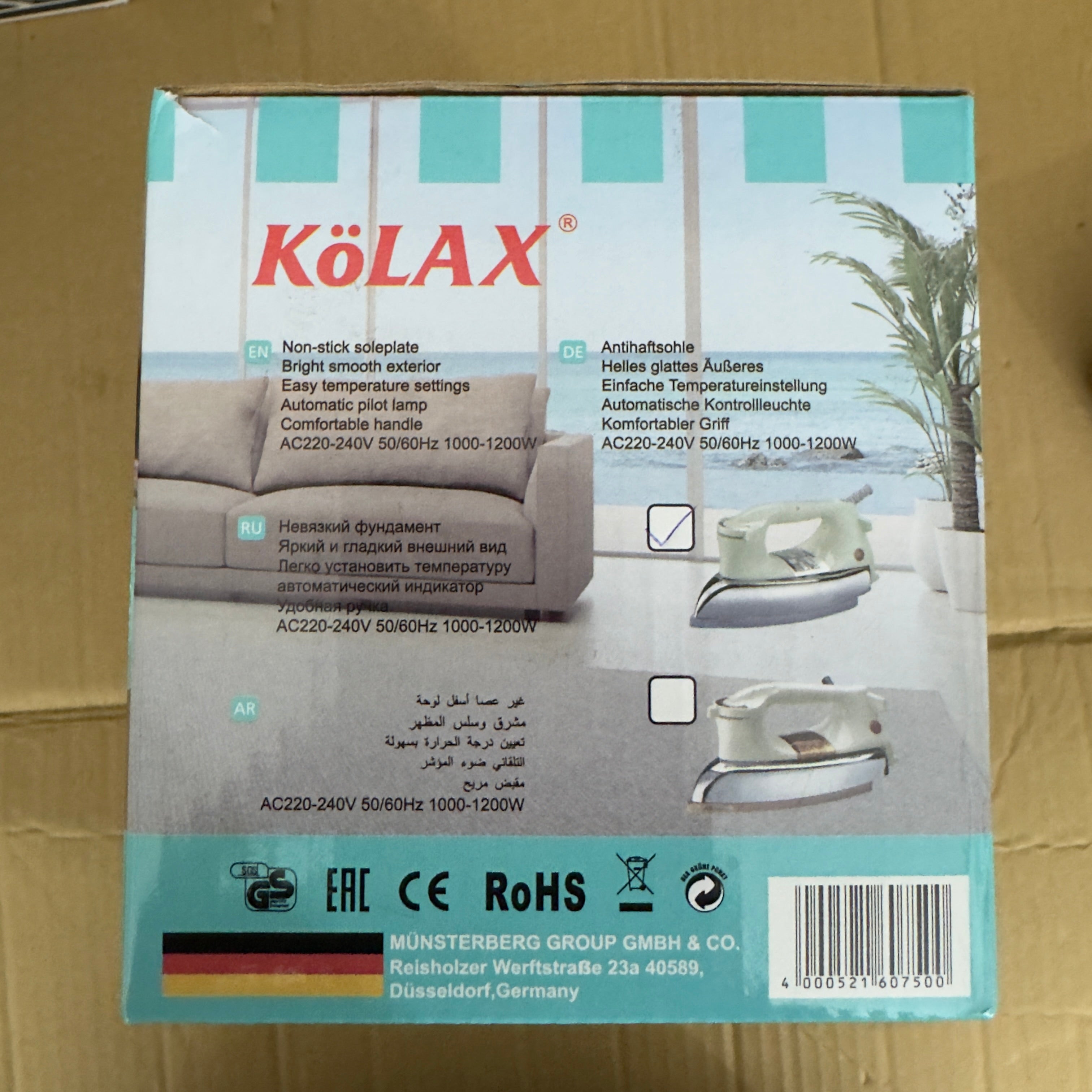 German Lot Imported KöLAX Heavy Dry Iron.-Nr. 822481 (1200W) Lot Imported