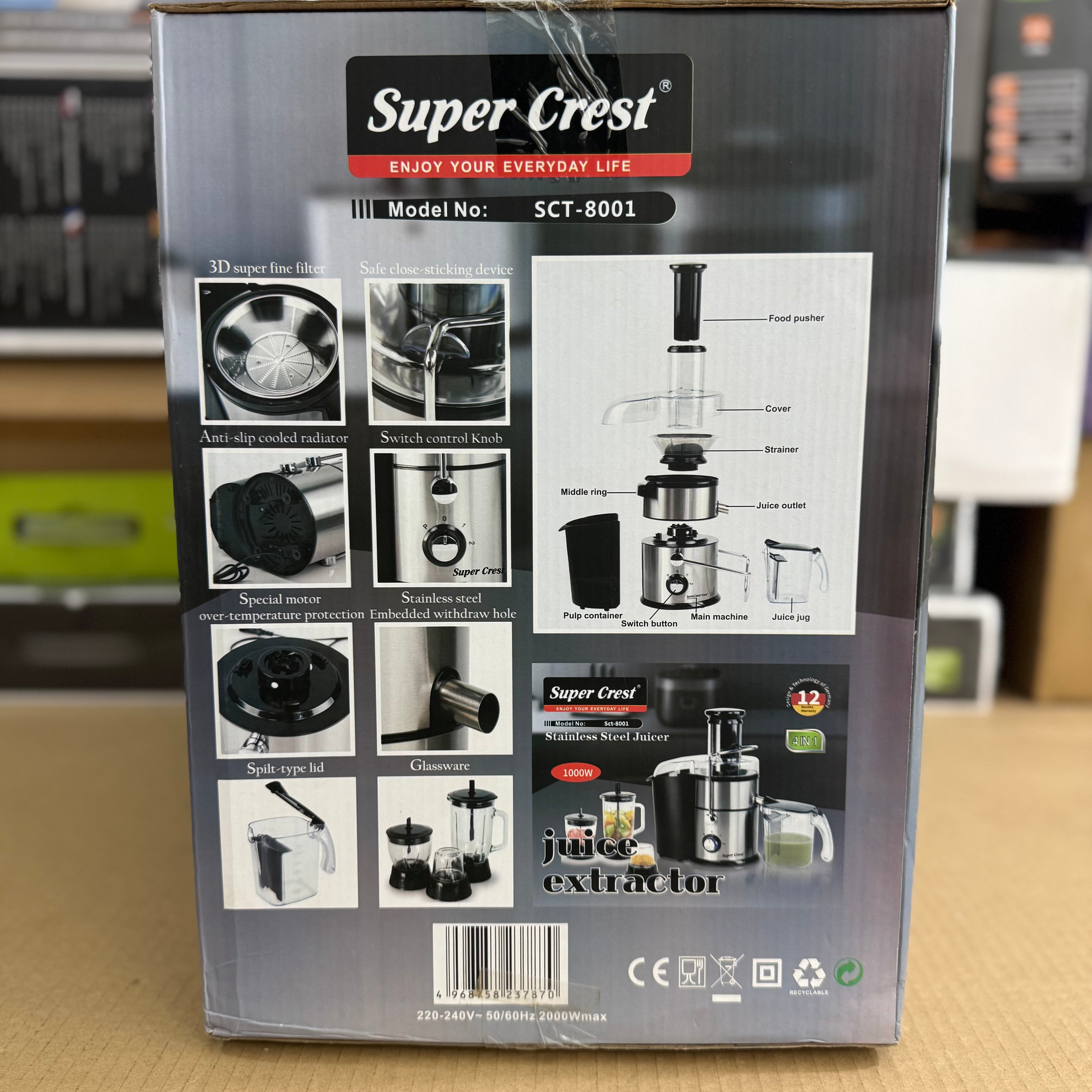 Super Crest 4-in-1 Stainless Steel Juicer & Extractor - Model SCT-8001 Lot Imported
