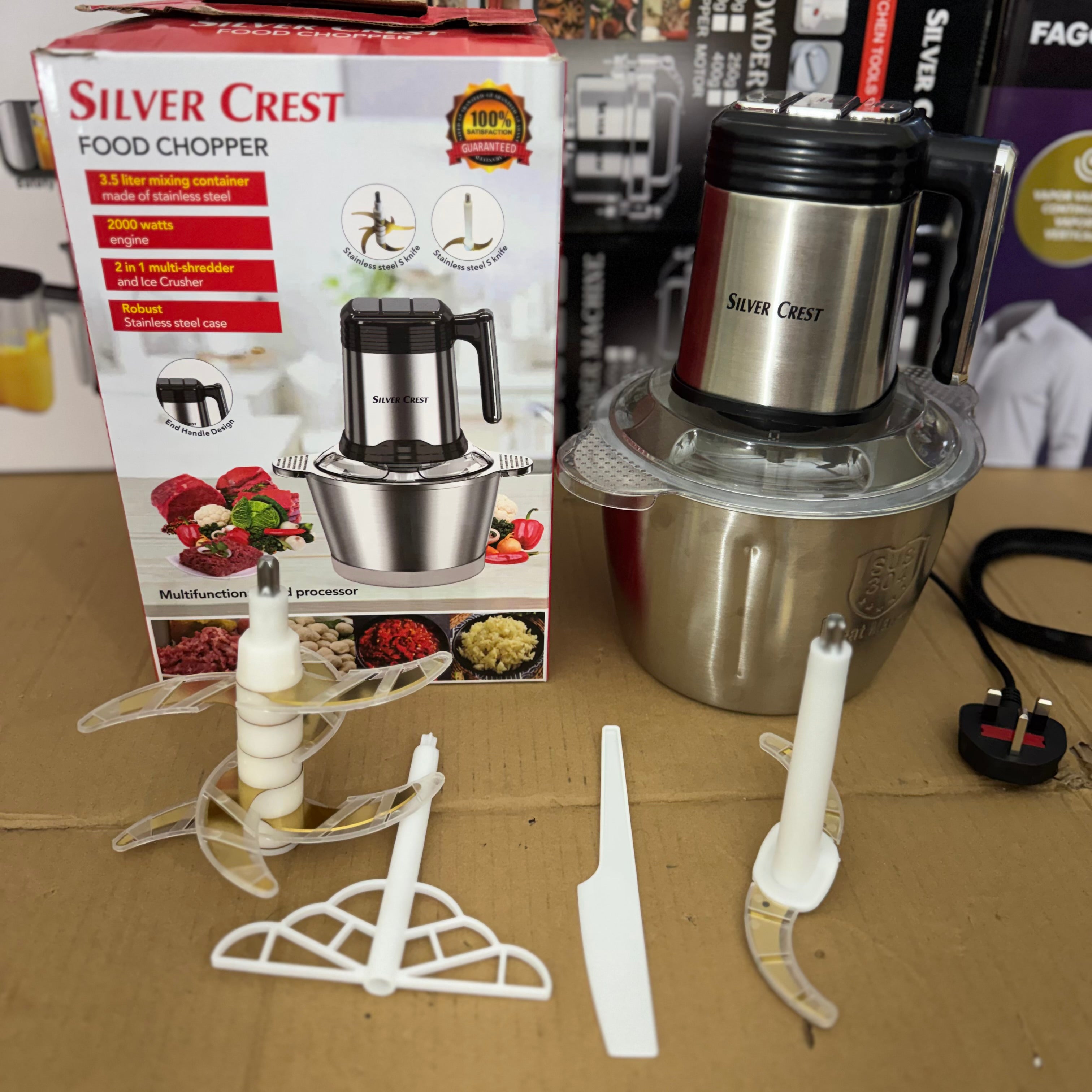 Silver Crest 3.5L Electric Food Chopper – 2000W Heavy Duty Meat Grinder & Ice Crusher Lot Imported