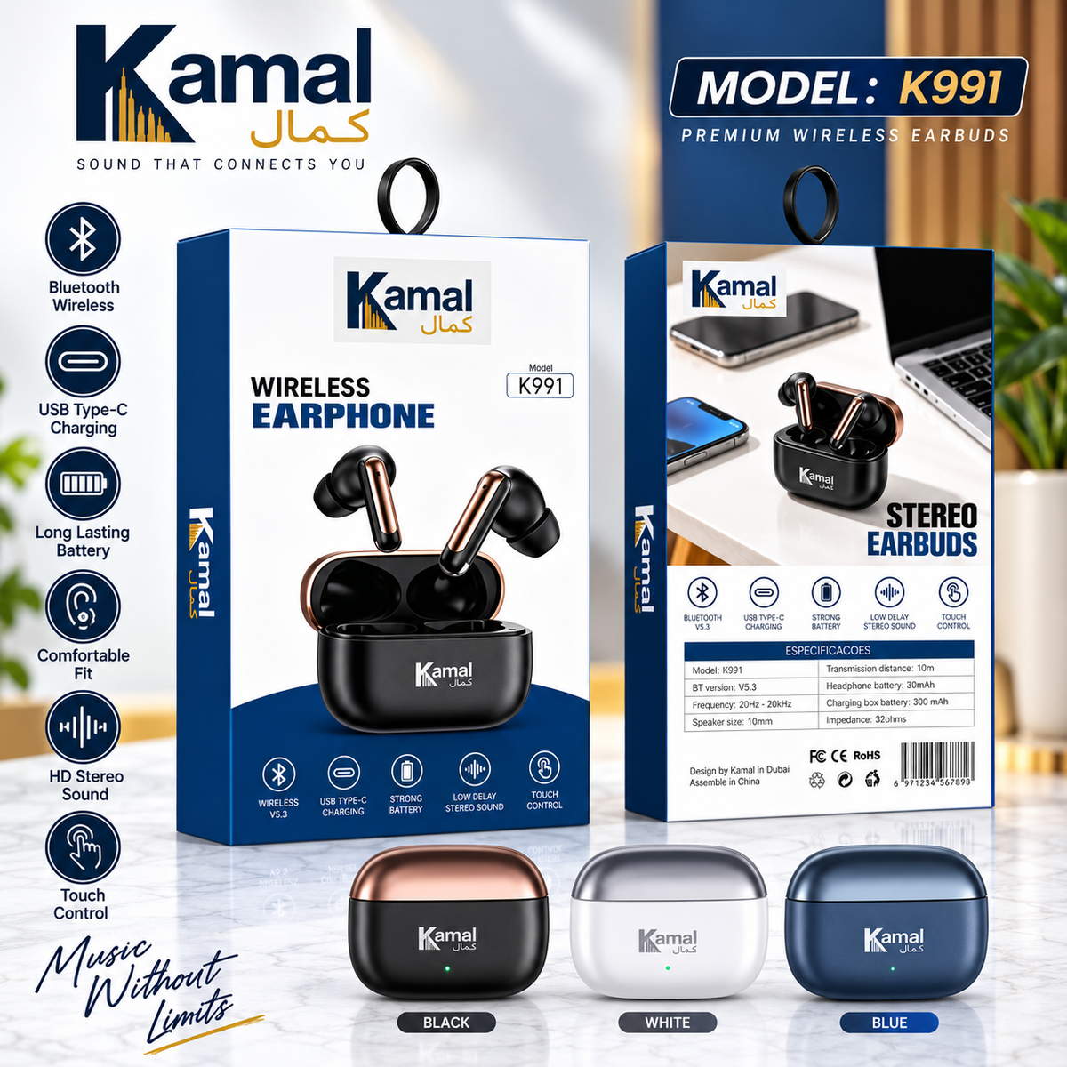 Kamal K991 Wireless Stereo Earbuds Bluetooth Earphones