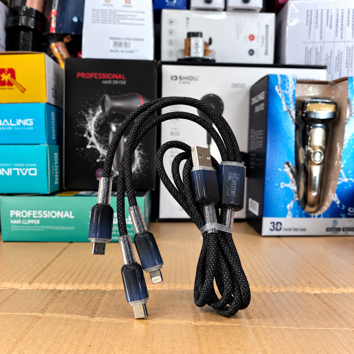 Kamal 3-in-1 Data Cable PD5 – 4.5A Fast Charging Braided USB Cable