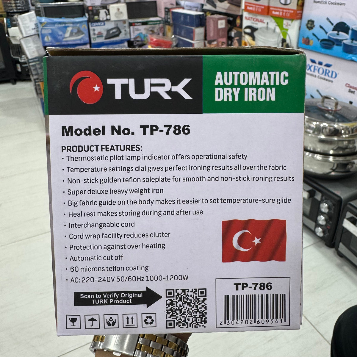 TURK TP-786 Automatic Dry Iron – Heavy Weight Non-Stick Teflon Soleplate 1200W
