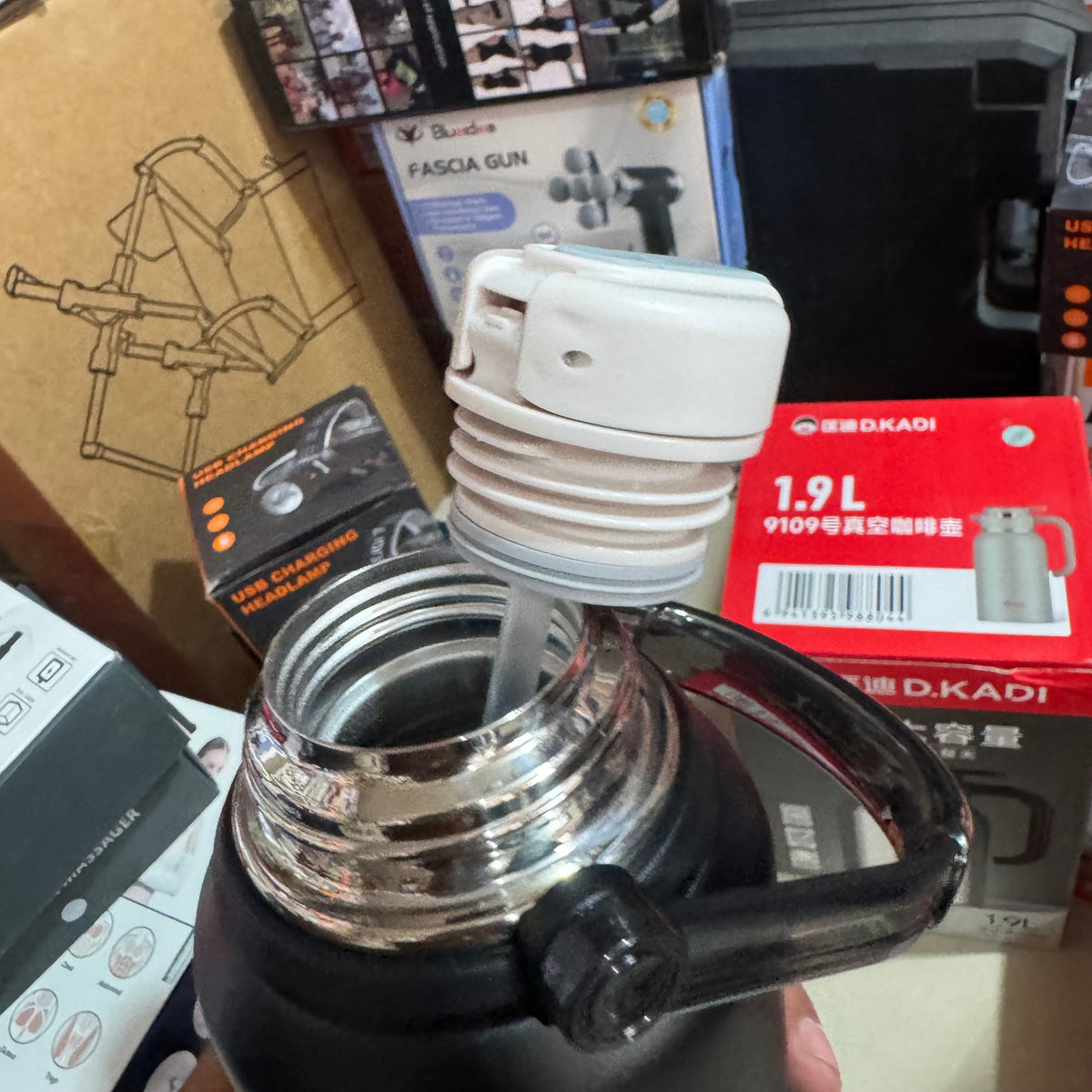 D.KADI 1L Stainless Steel Vacuum Flask – SUS 304 Insulated Thermos Bottle with Carry Handle