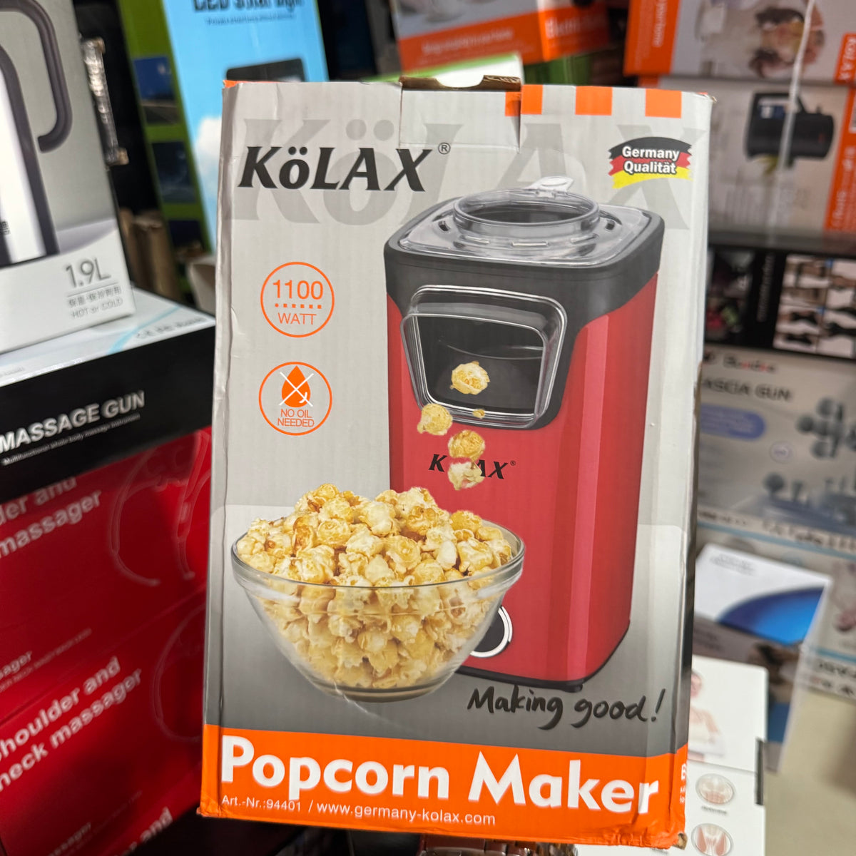 KÖLAX Popcorn Maker 1100W – Oil-Free Electric Popcorn Machine | Red