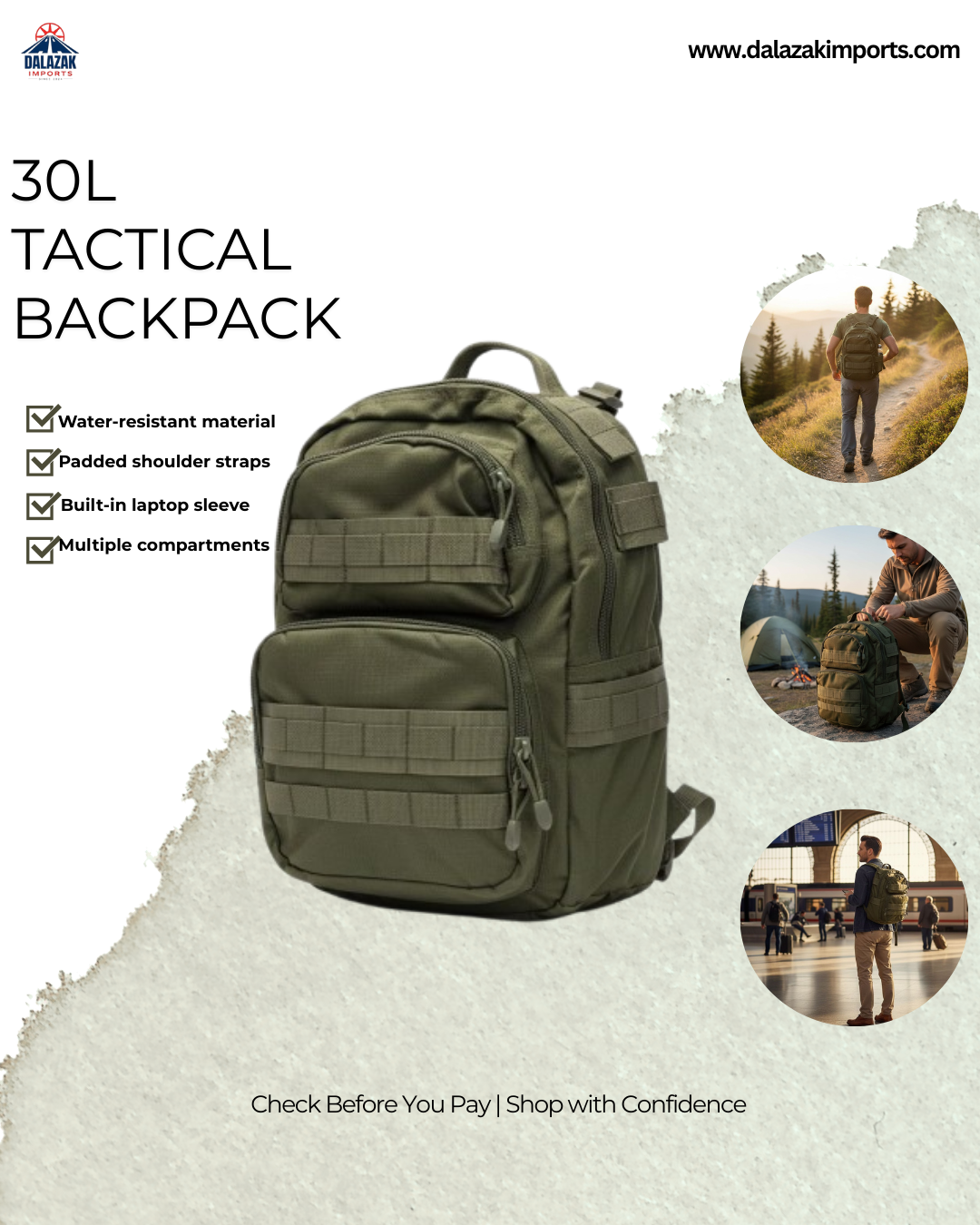 Black Buck Bag 30L Backpack – Durable, Water-Resistant Travel & Outdoor Backpack