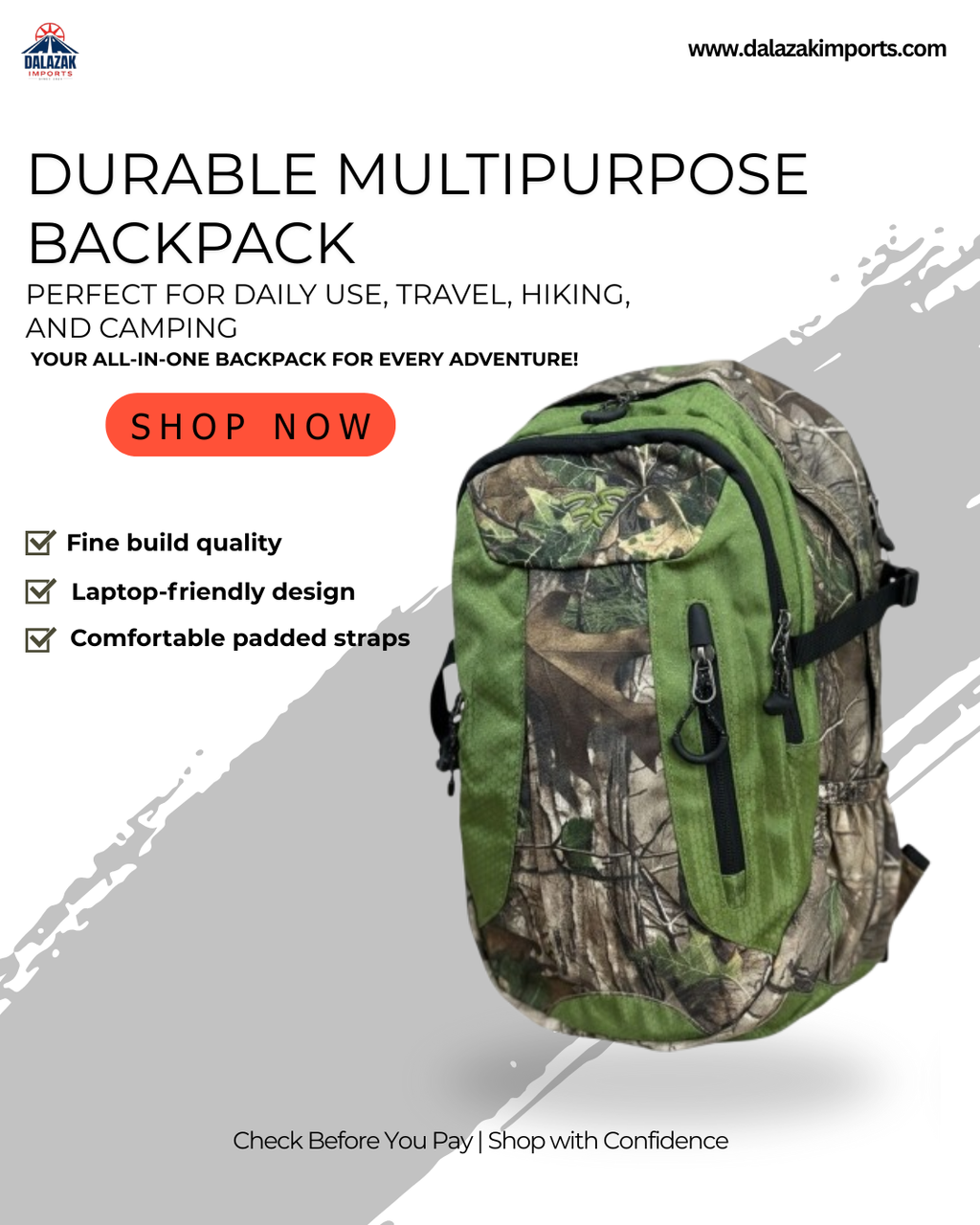 Durable Multipurpose Backpack – Laptop, Daily Use & Outdoor Hiking Bag