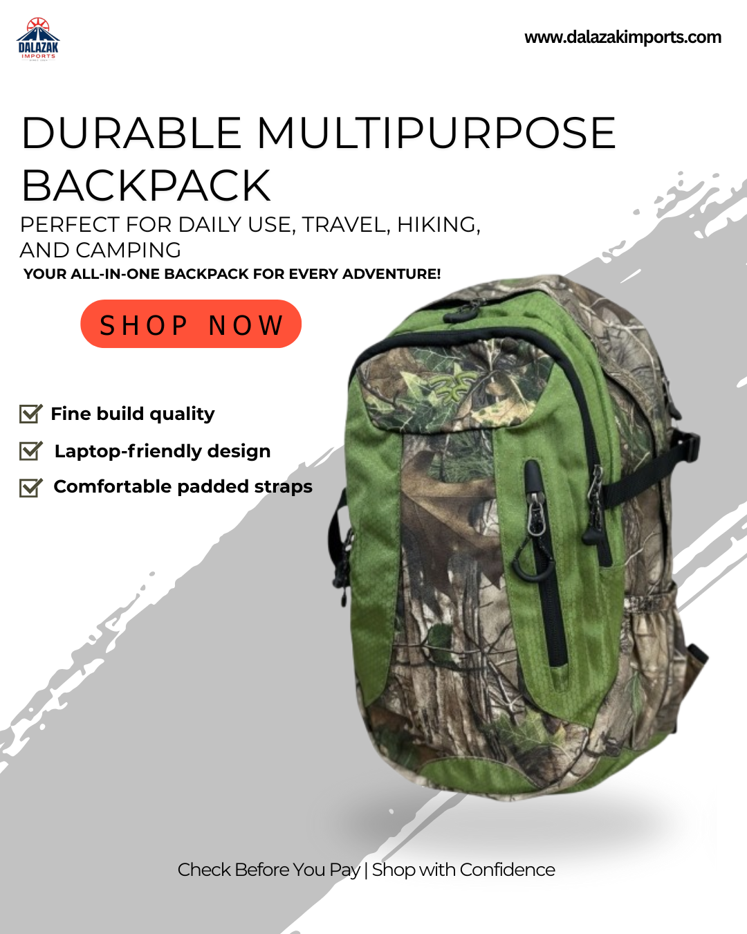Durable Multipurpose Backpack – Laptop, Daily Use & Outdoor Hiking Bag