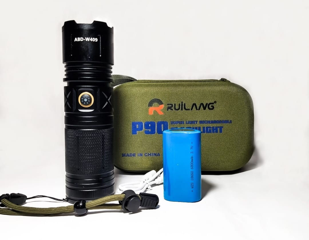 P90 Ultra-Bright Rechargeable LED Torch – Long Range Zoom Flashlight