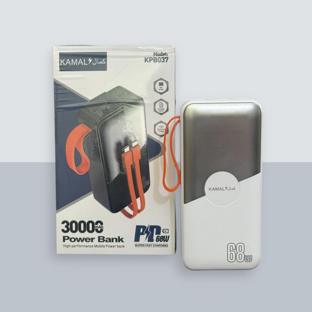 Kamal KP8037 30000mAh Power Bank | 68W PD Super Fast Charging | Digital Display | Type-C