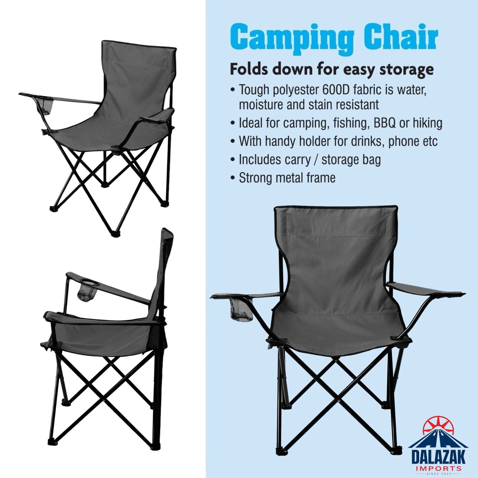 Portable Folding Camping Chair with Cup Holder | Heavy-Duty 600D Fabric | Outdoor Travel Chair