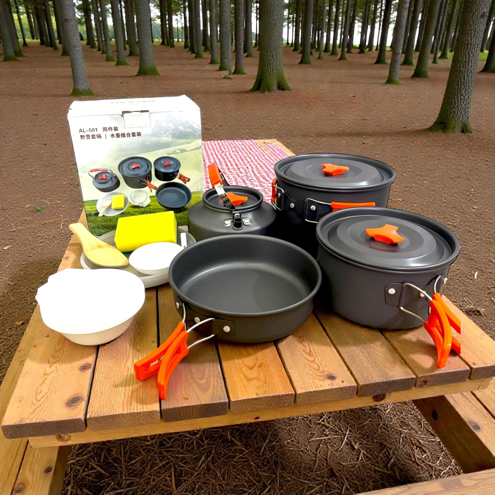 12-Piece Aluminum Camping Cookware Mess Kit with Kettle – Lightweight Outdoor Cooking Set for Hiking, Camping & Backpacking