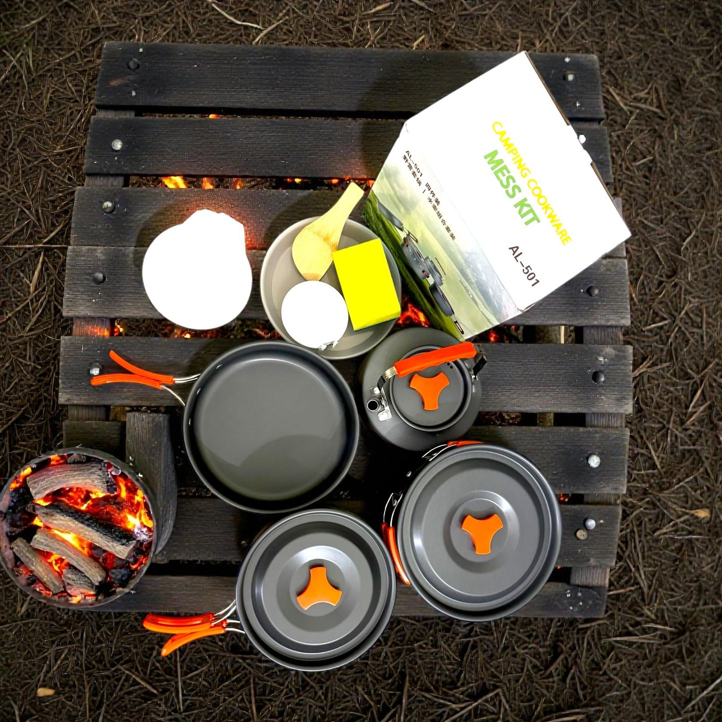 12-Piece Aluminum Camping Cookware Mess Kit with Kettle – Lightweight Outdoor Cooking Set for Hiking, Camping & Backpacking