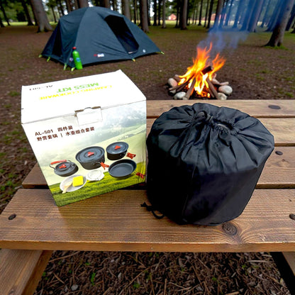 12-Piece Aluminum Camping Cookware Mess Kit with Kettle – Lightweight Outdoor Cooking Set for Hiking, Camping & Backpacking