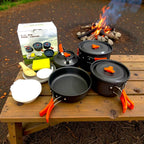 12-Piece Aluminum Camping Cookware Mess Kit with Kettle – Lightweight Outdoor Cooking Set for Hiking, Camping & Backpacking