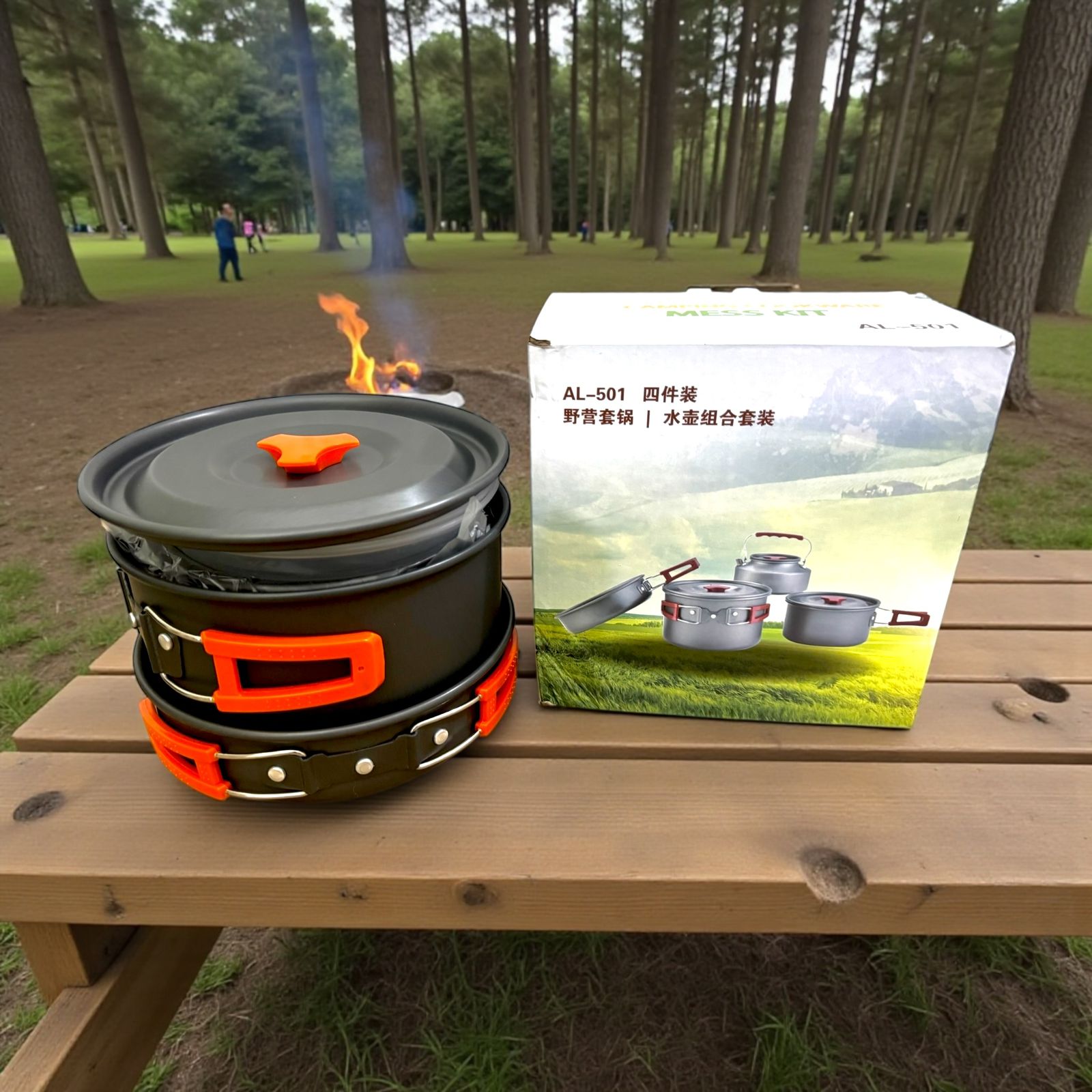 12-Piece Aluminum Camping Cookware Mess Kit with Kettle – Lightweight Outdoor Cooking Set for Hiking, Camping & Backpacking