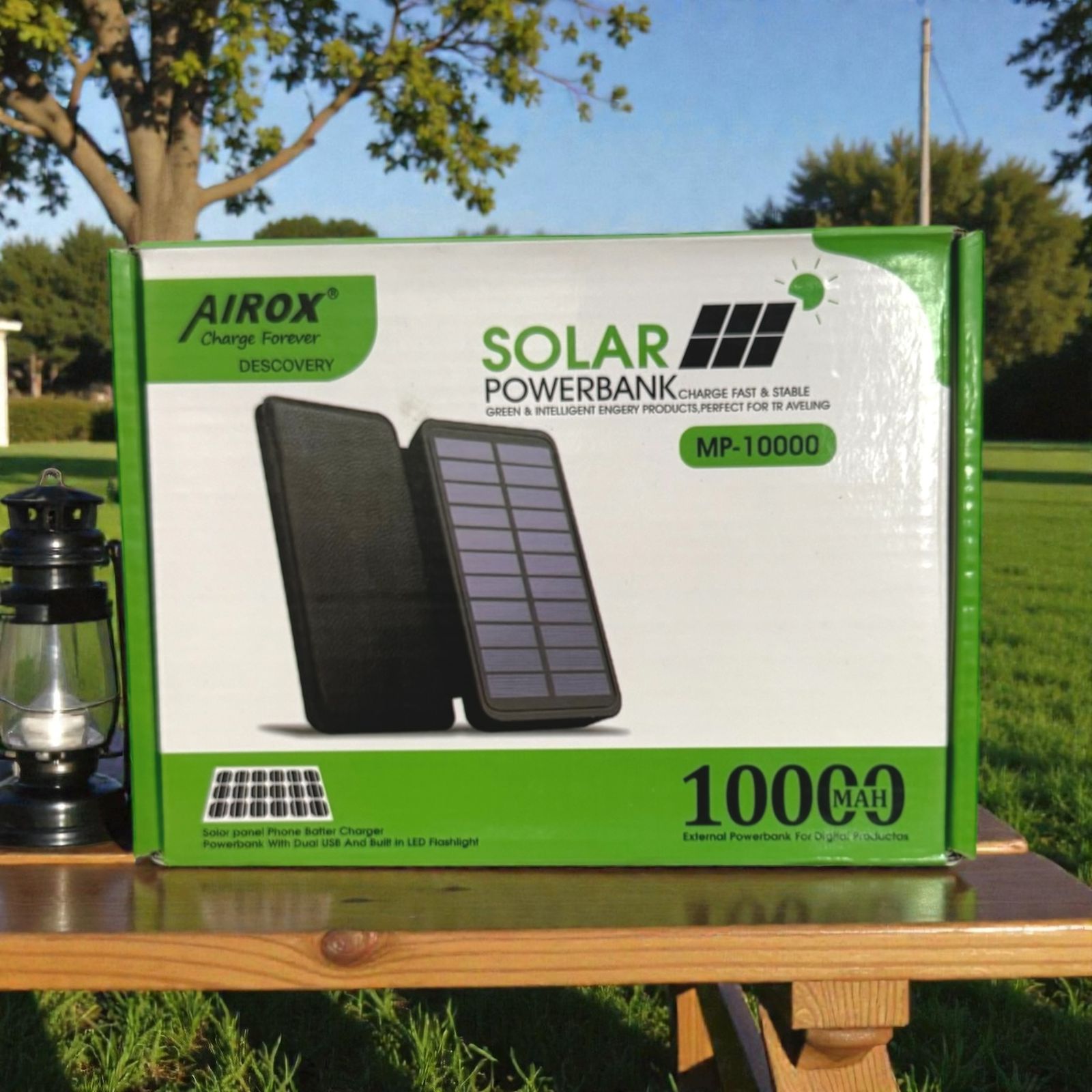 AIROX 10000mAh Solar Power Bank with Foldable Solar Panels – Dual USB Portable Charger for Camping, Hiking & Outdoor Travel